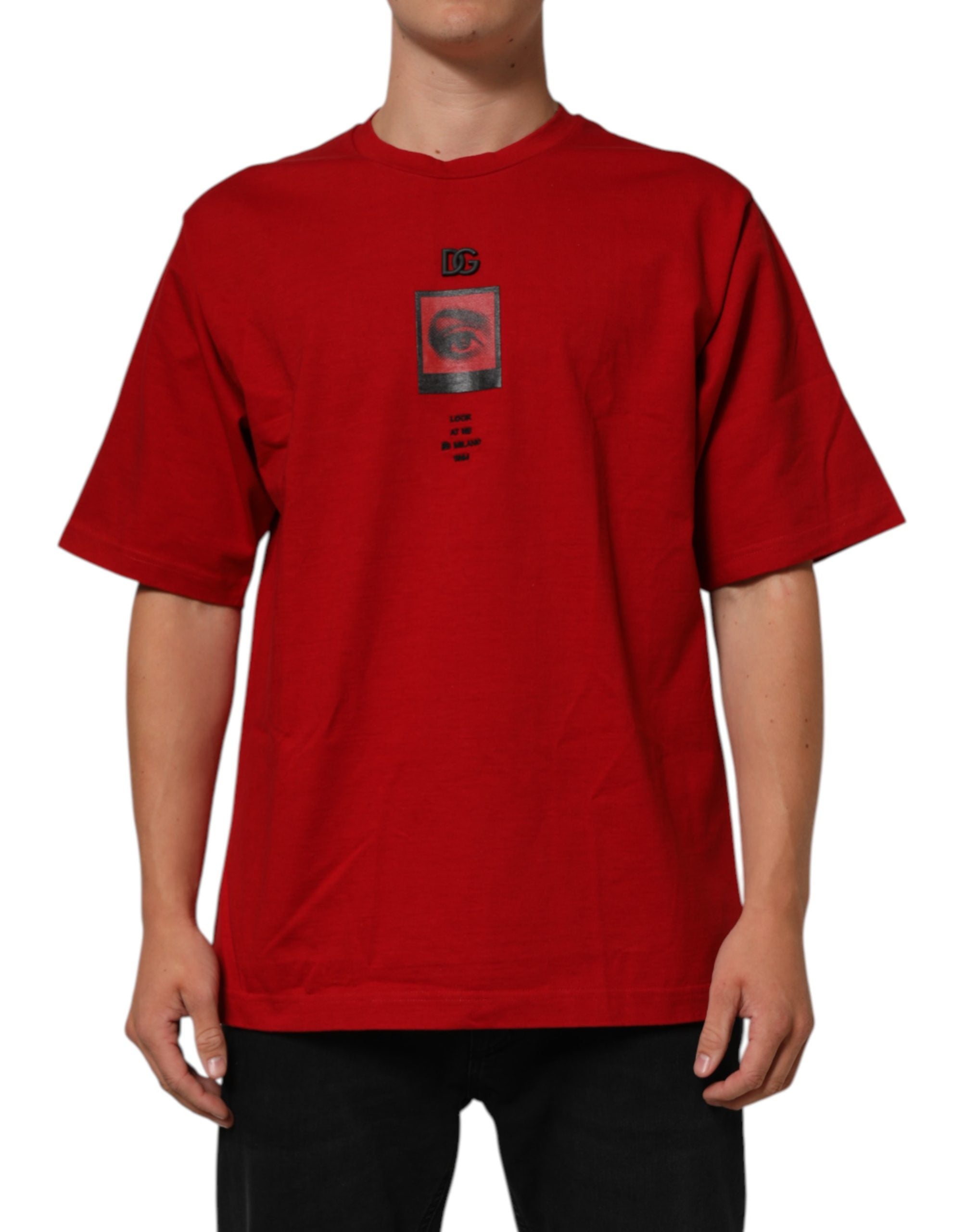 Dolce & Gabbana Red DG Eye Print Cotton Crew Neck T-shirt