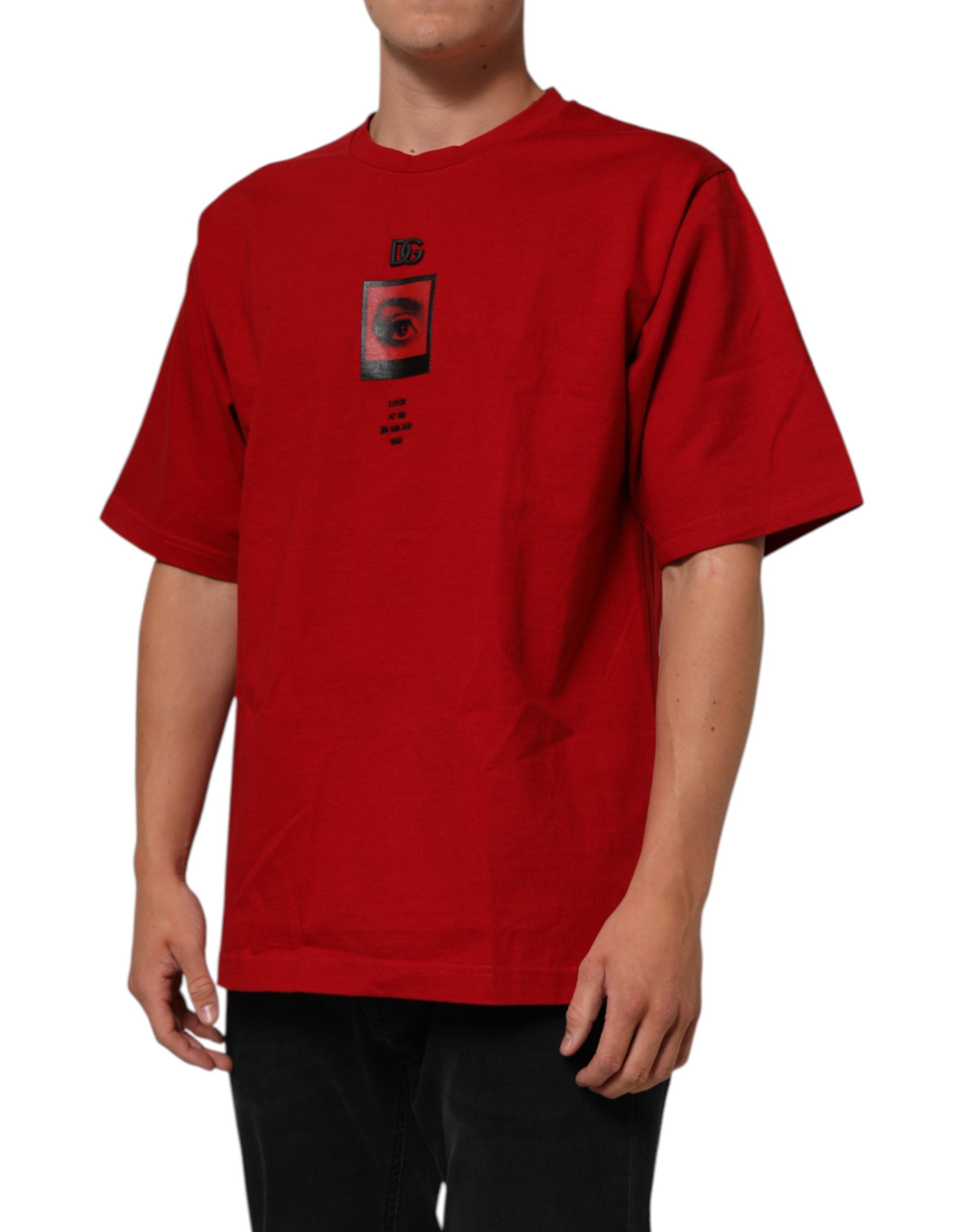 Dolce & Gabbana Red DG Eye Print Cotton Crew Neck T-shirt