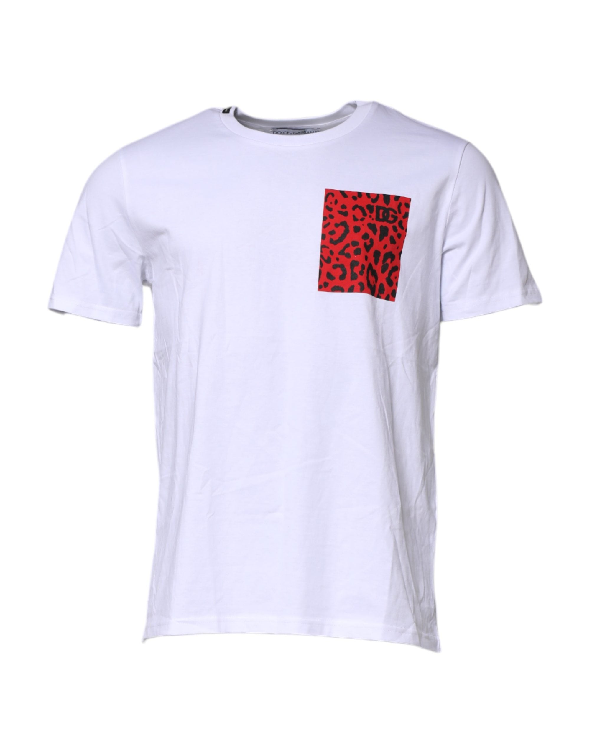 Dolce & Gabbana White Cotton Leopard Print Crew Neck T-shirt