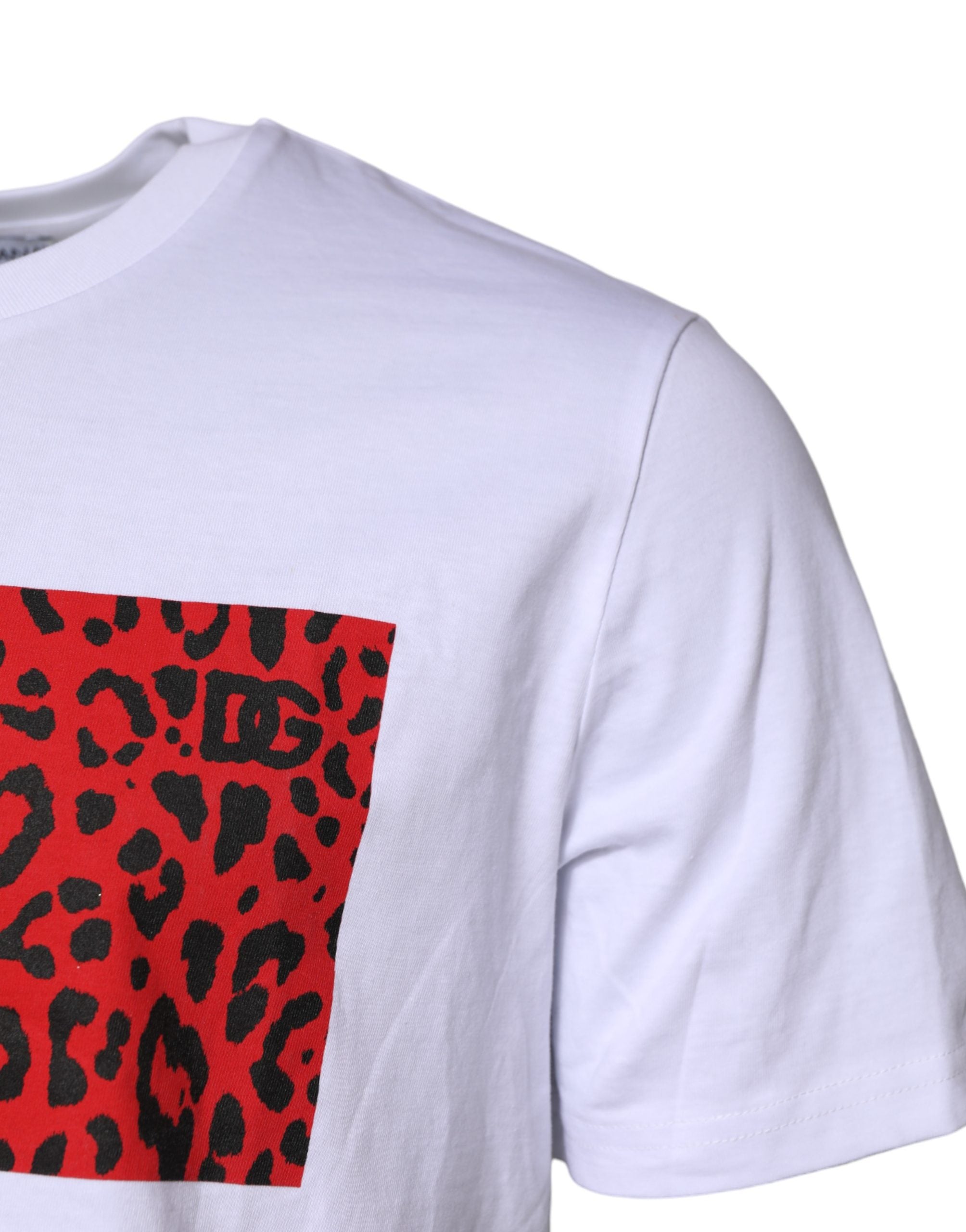 Dolce & Gabbana White Cotton Leopard Print Crew Neck T-shirt