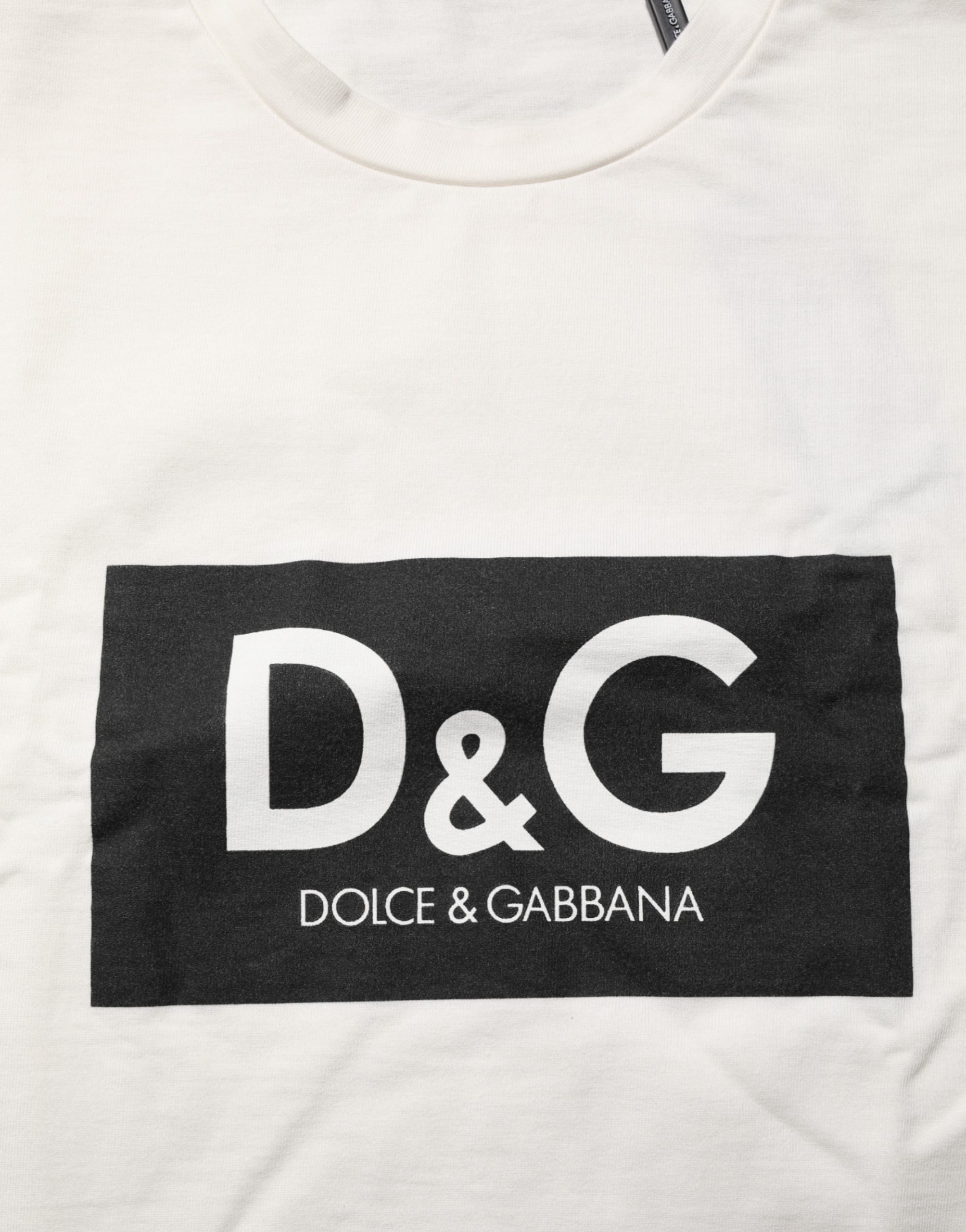 Dolce & Gabbana White Cotton Logo Print Men Crewneck T-shirt