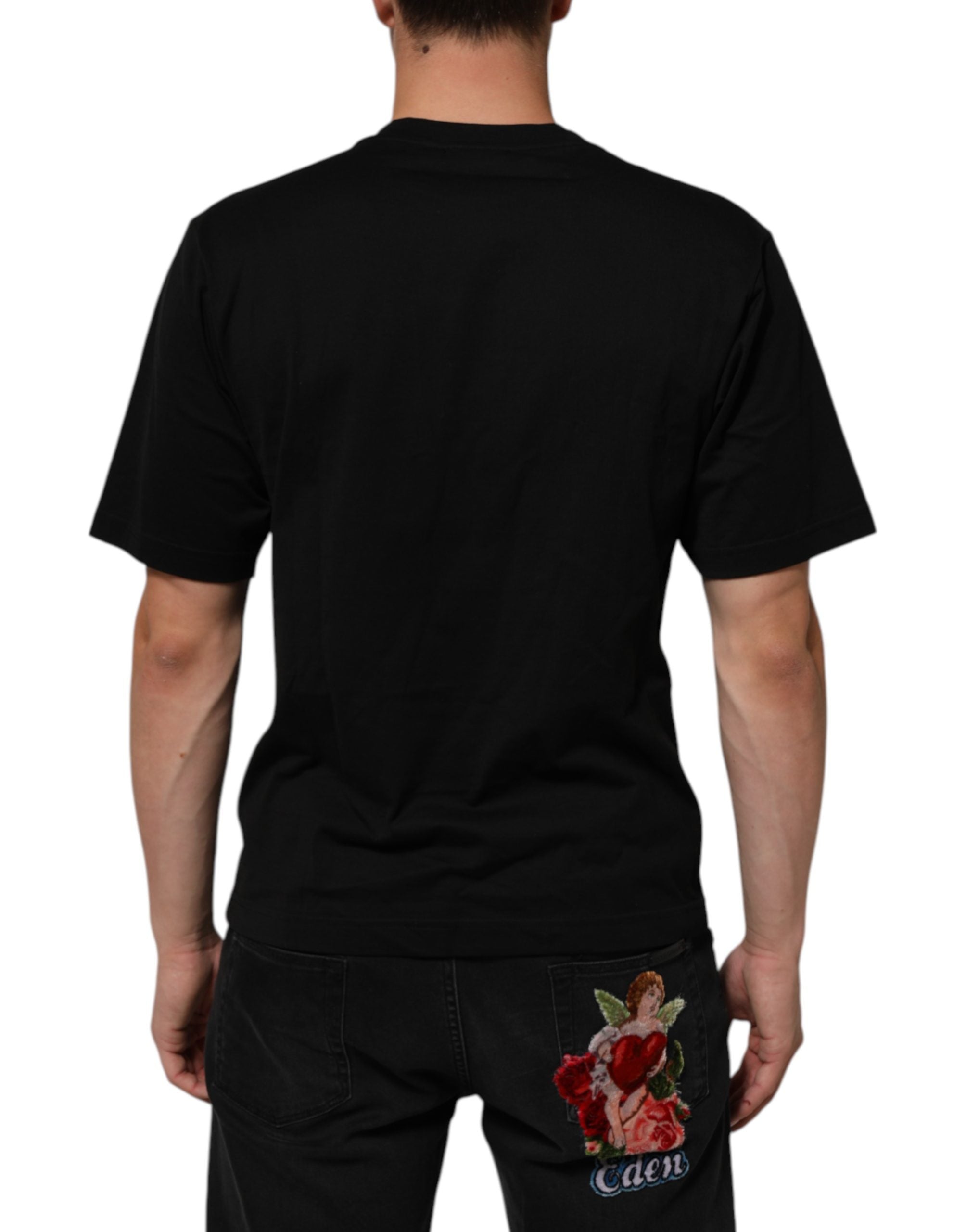 Dolce & Gabbana Black Cotton Logo Plaque Crew Neck T-shirt
