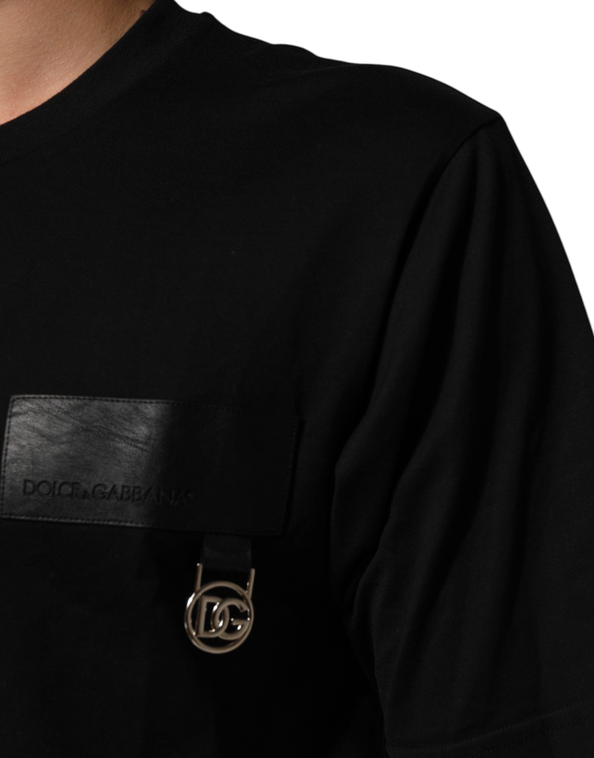 Dolce & Gabbana Black Cotton Logo Plaque Crew Neck T-shirt