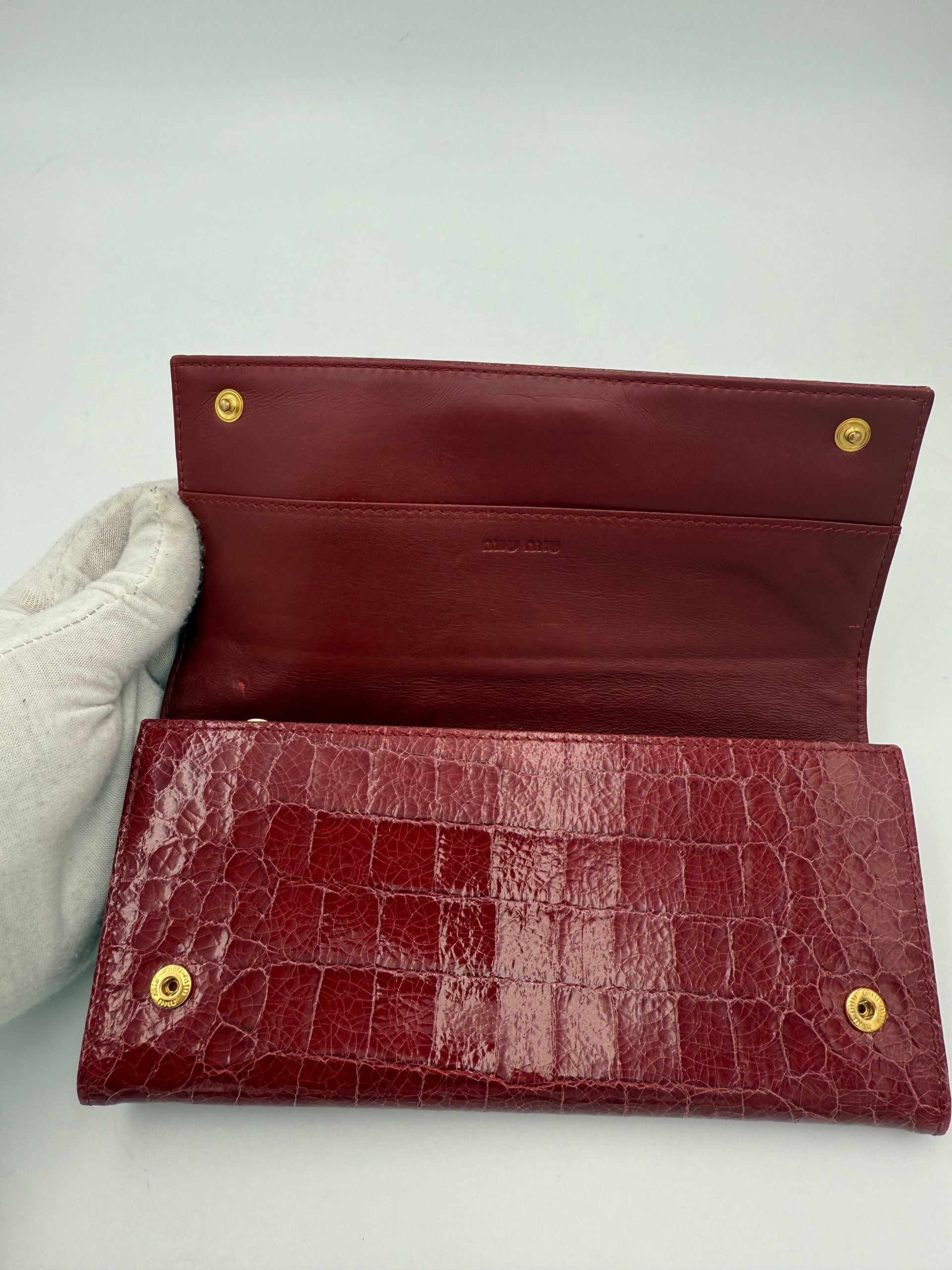 Miu Miu MIU MIU Rosso Crocodile Print Leather Wallet