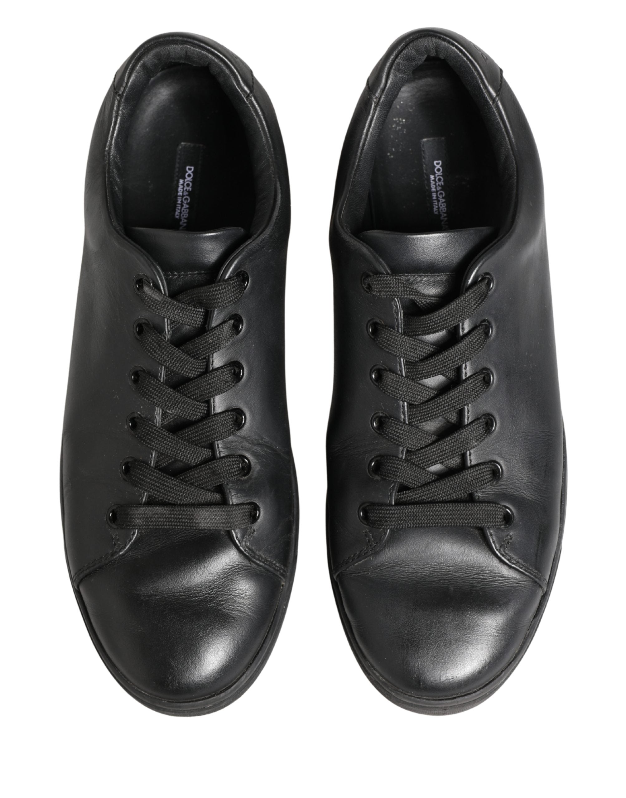 Dolce & Gabbana Black Leather Low Top Lace Up Sneakers Shoes