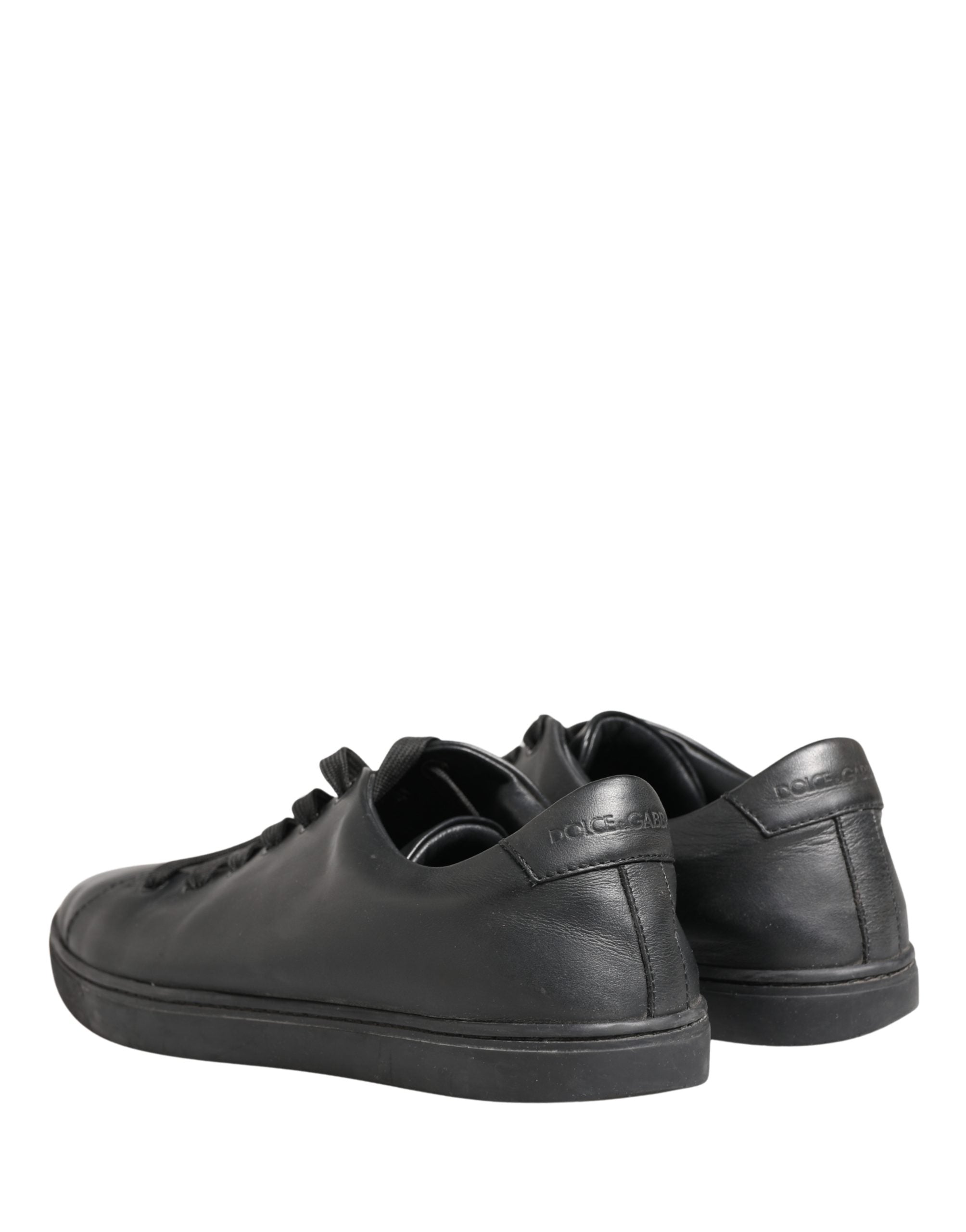 Dolce & Gabbana Black Leather Low Top Lace Up Sneakers Shoes
