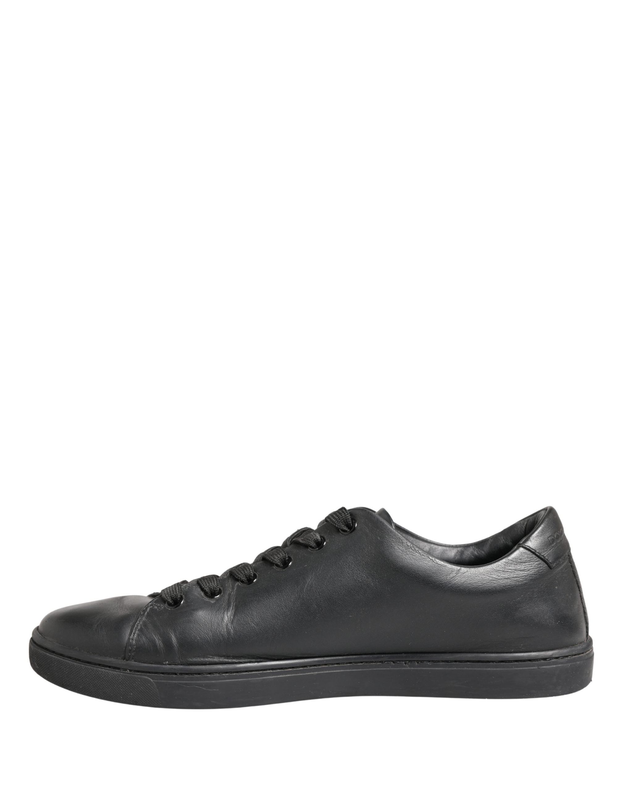 Dolce & Gabbana Black Leather Low Top Lace Up Sneakers Shoes