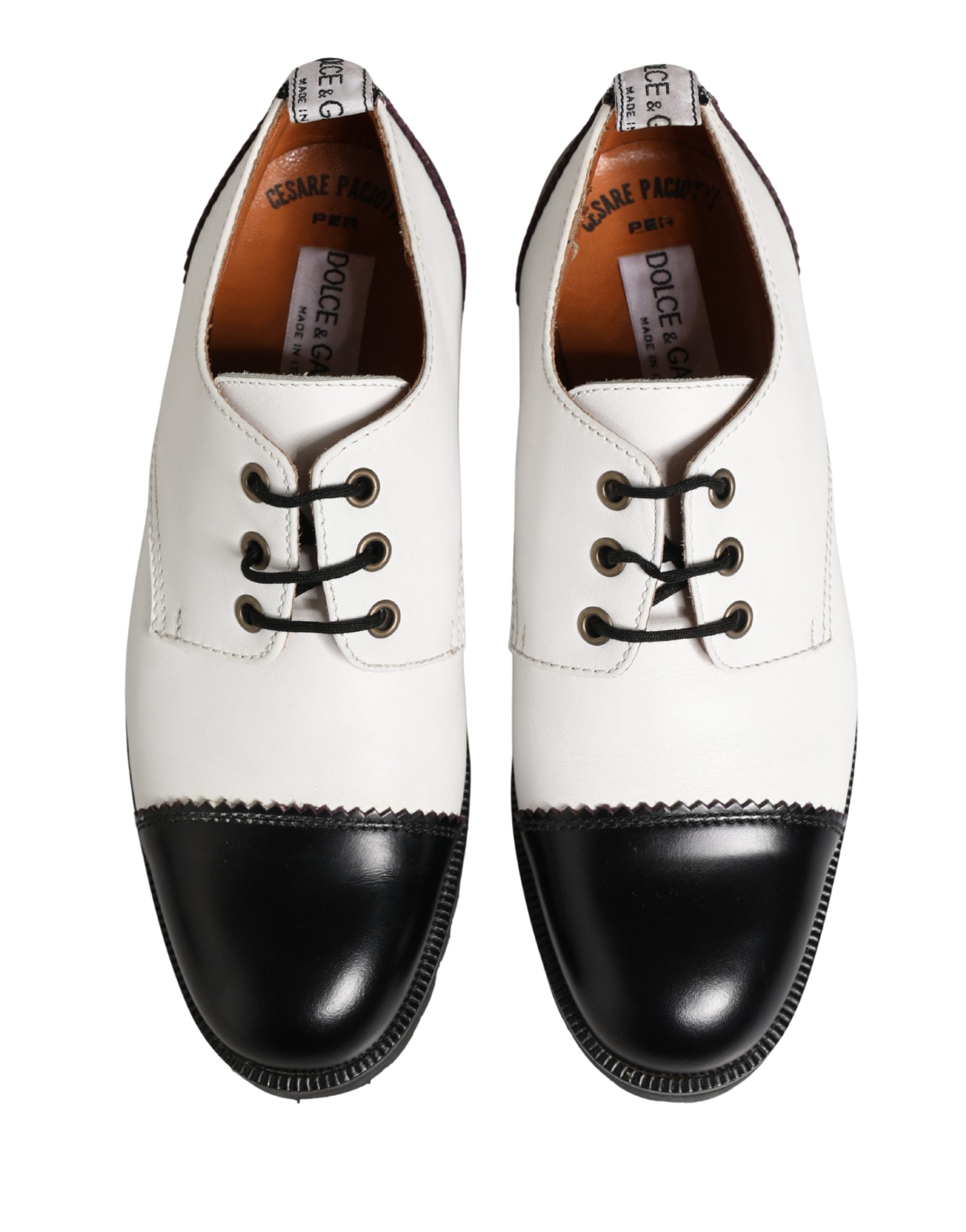Dolce & Gabbana Black White Leather Derby Shoes