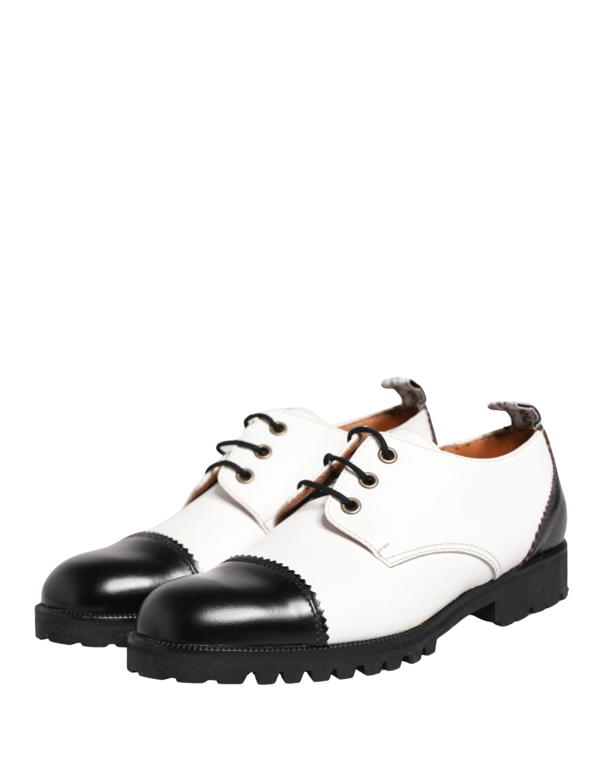 Dolce & Gabbana Black White Leather Derby Shoes