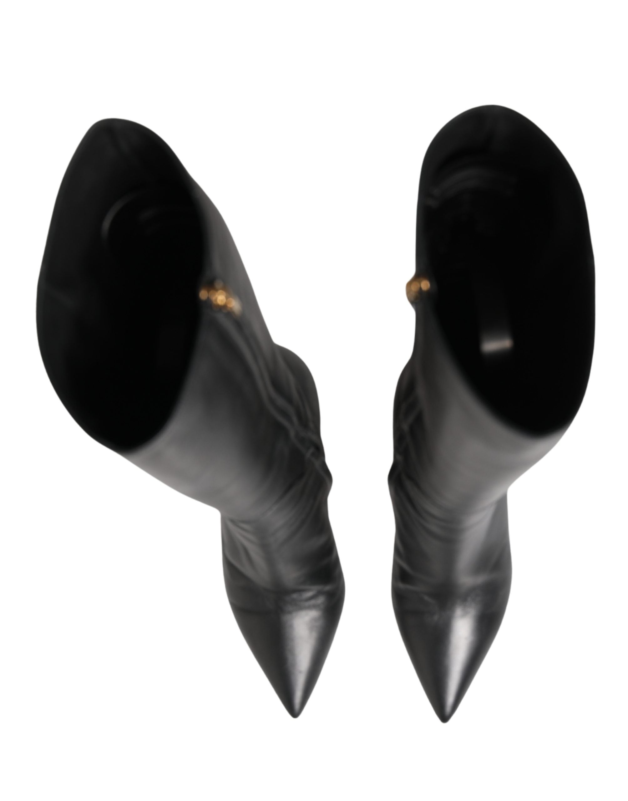 Dolce & Gabbana Black Leather Heels Knee High Boots Shoes