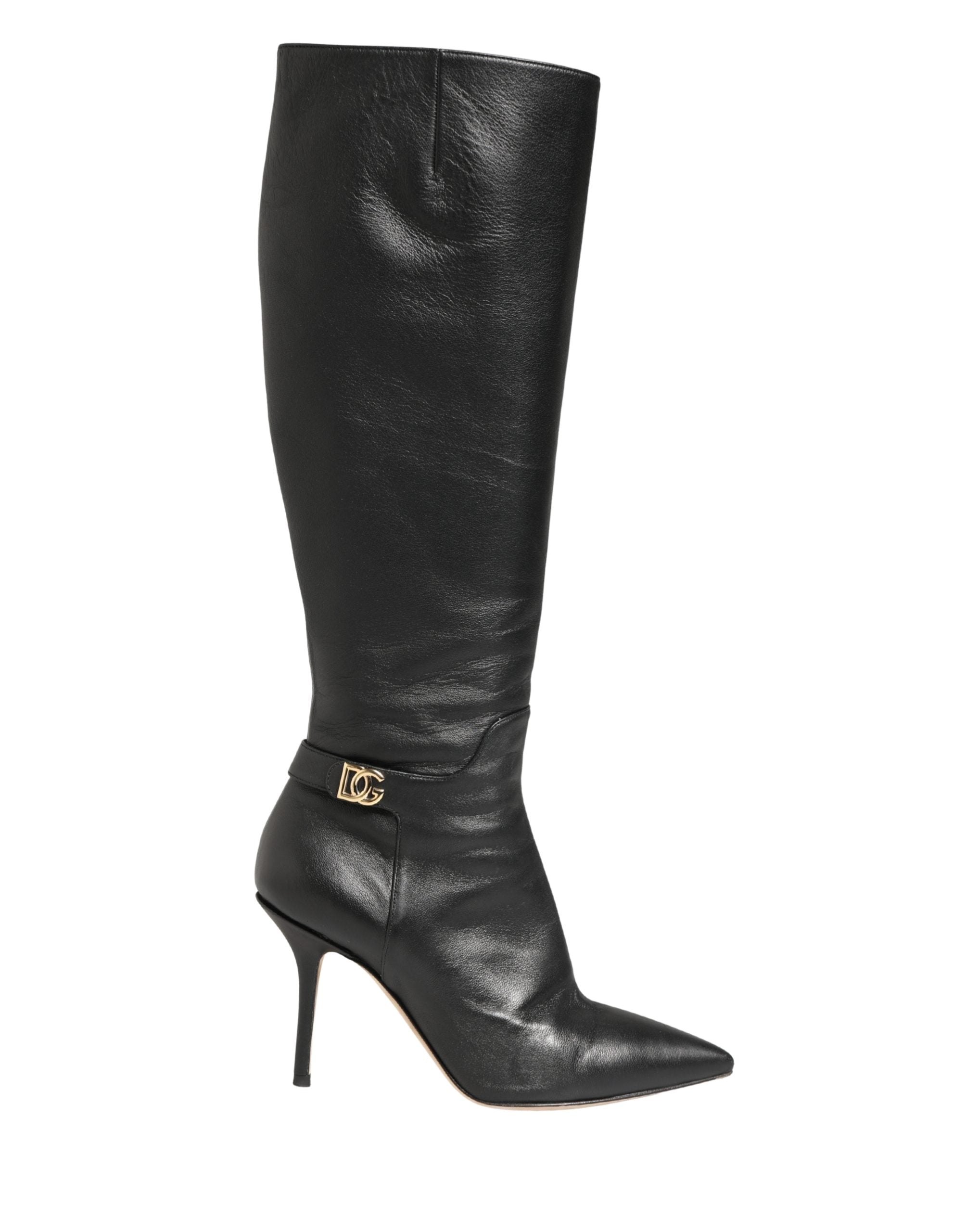Dolce & Gabbana Black Leather Heels Knee High Boots Shoes