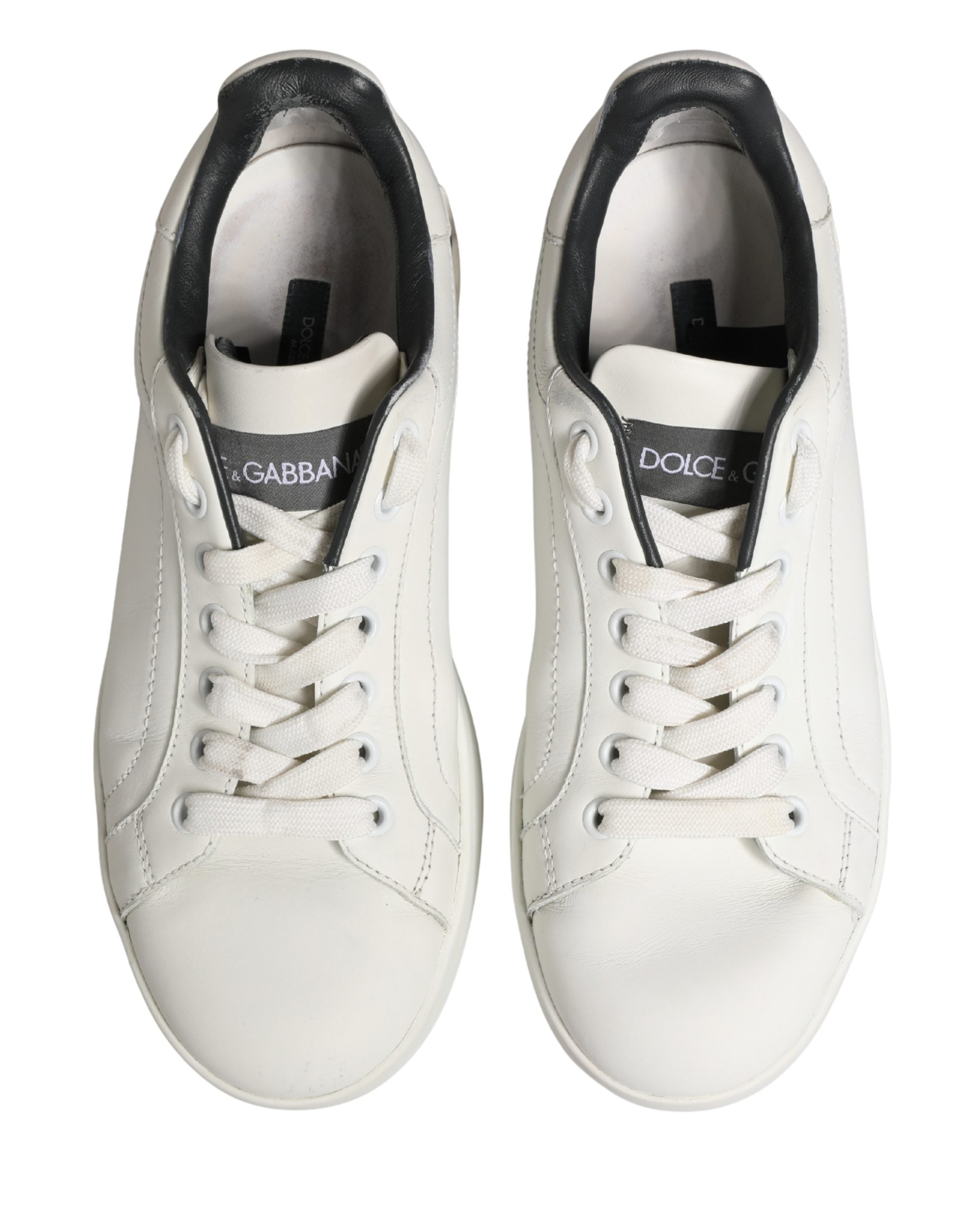 Dolce & Gabbana White Black Portofino Leather Sneakers Shoes