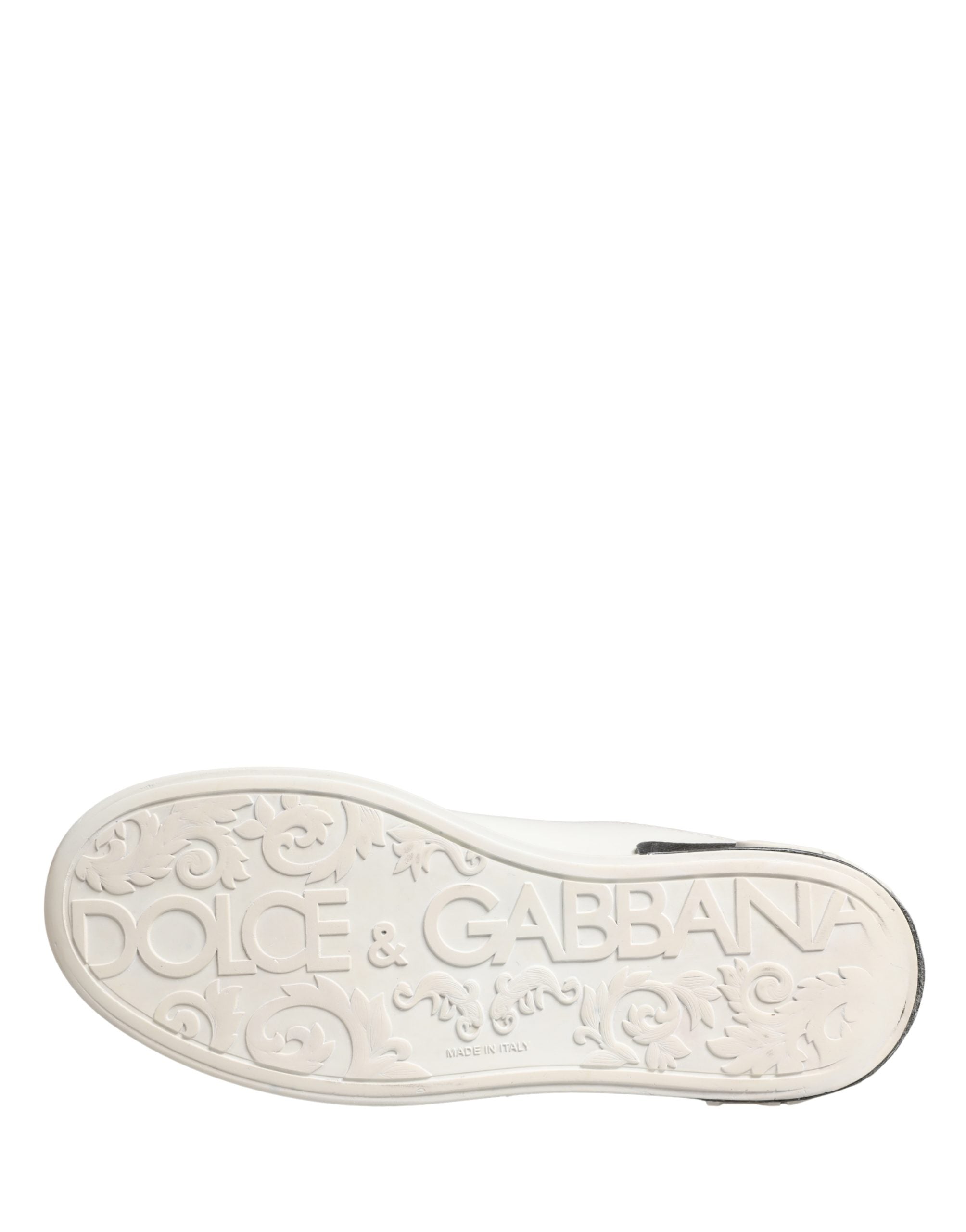 Dolce & Gabbana White Black Portofino Leather Sneakers Shoes
