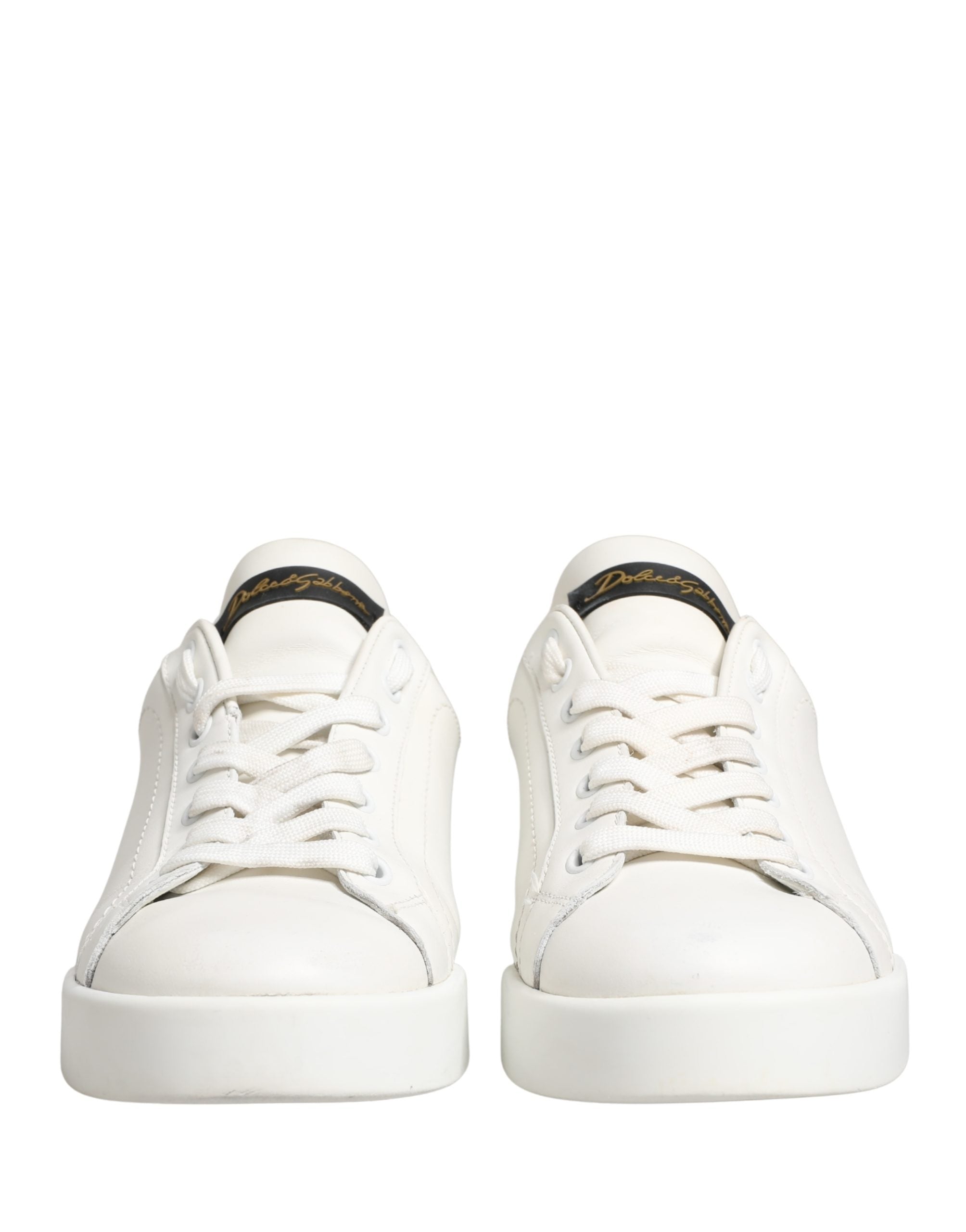 Dolce & Gabbana White Black Portofino Leather Sneakers Shoes