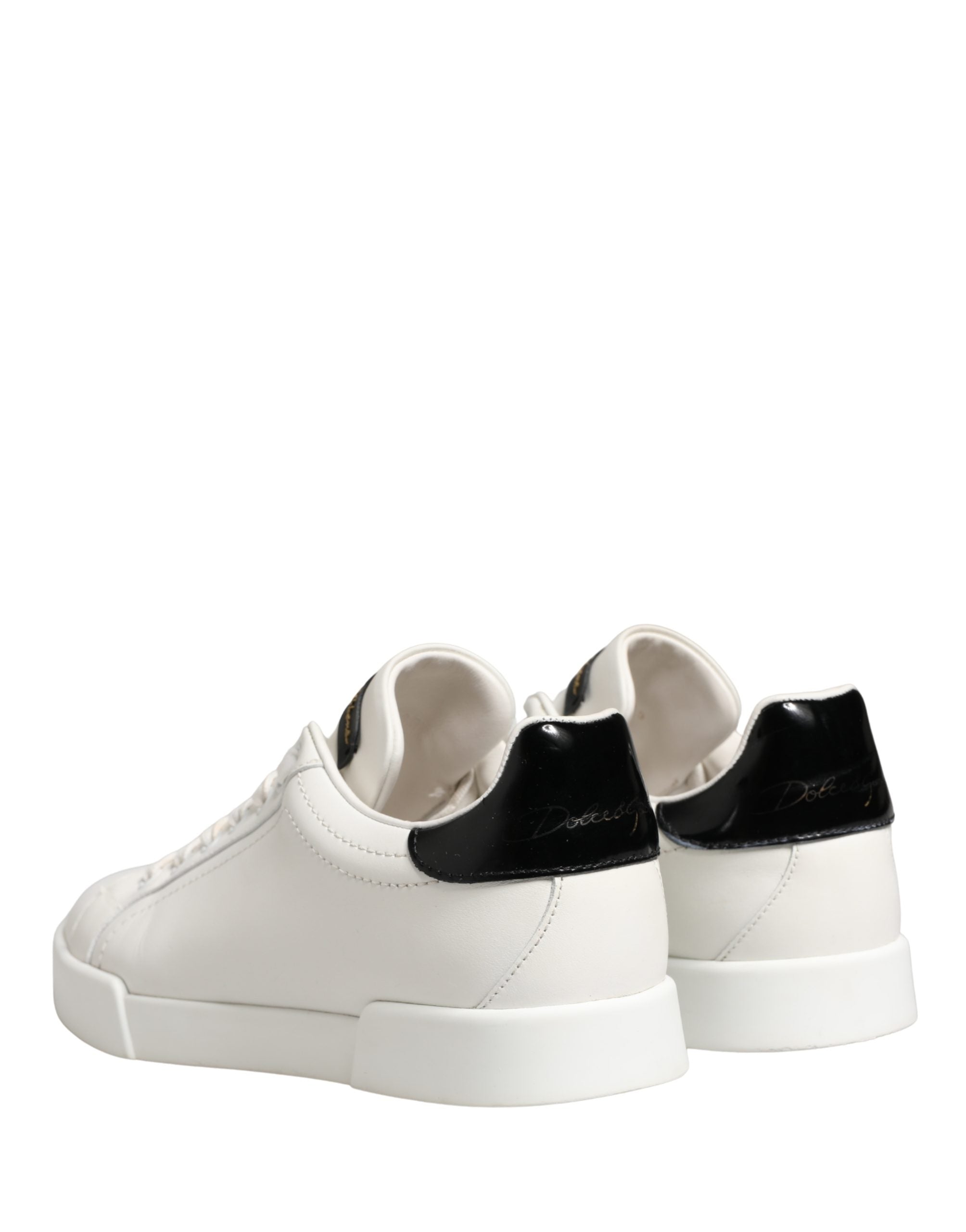 Dolce & Gabbana White Black Portofino Leather Sneakers Shoes