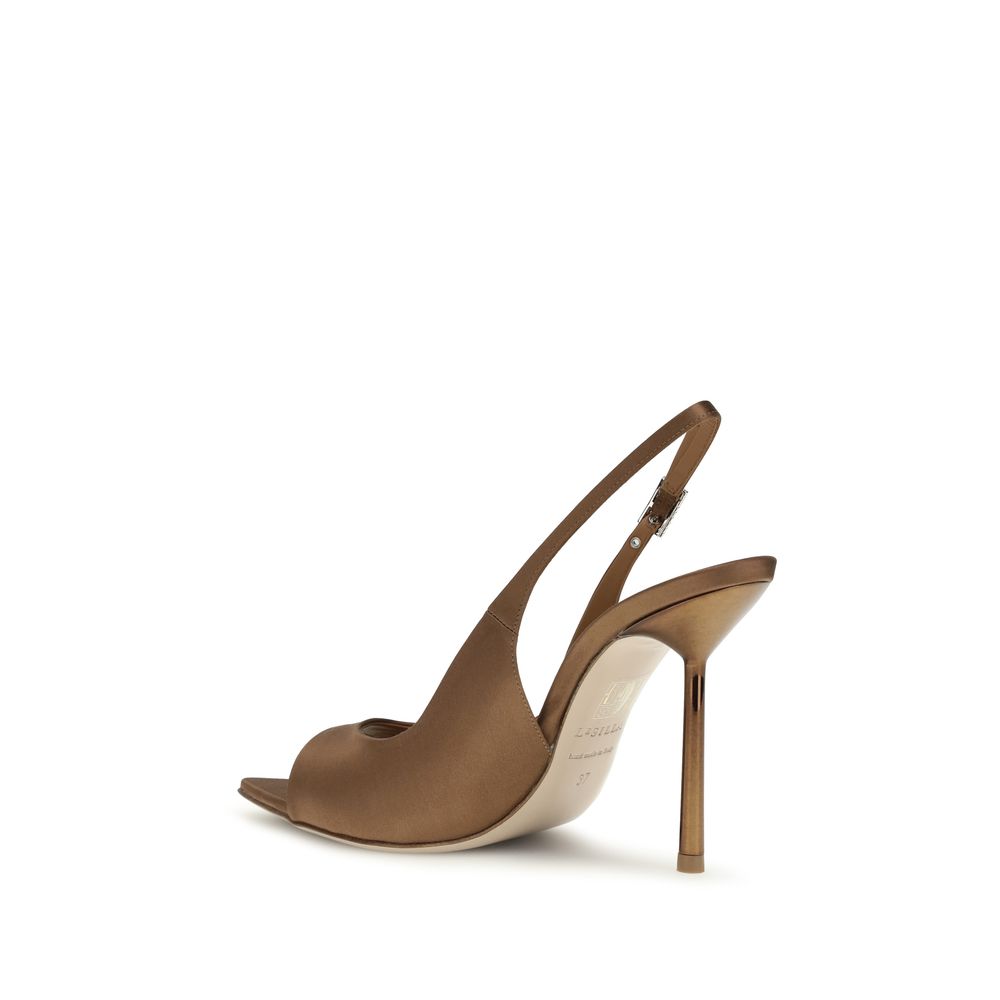 LE SILLA Brown Silk Stiletto Heel Sandals