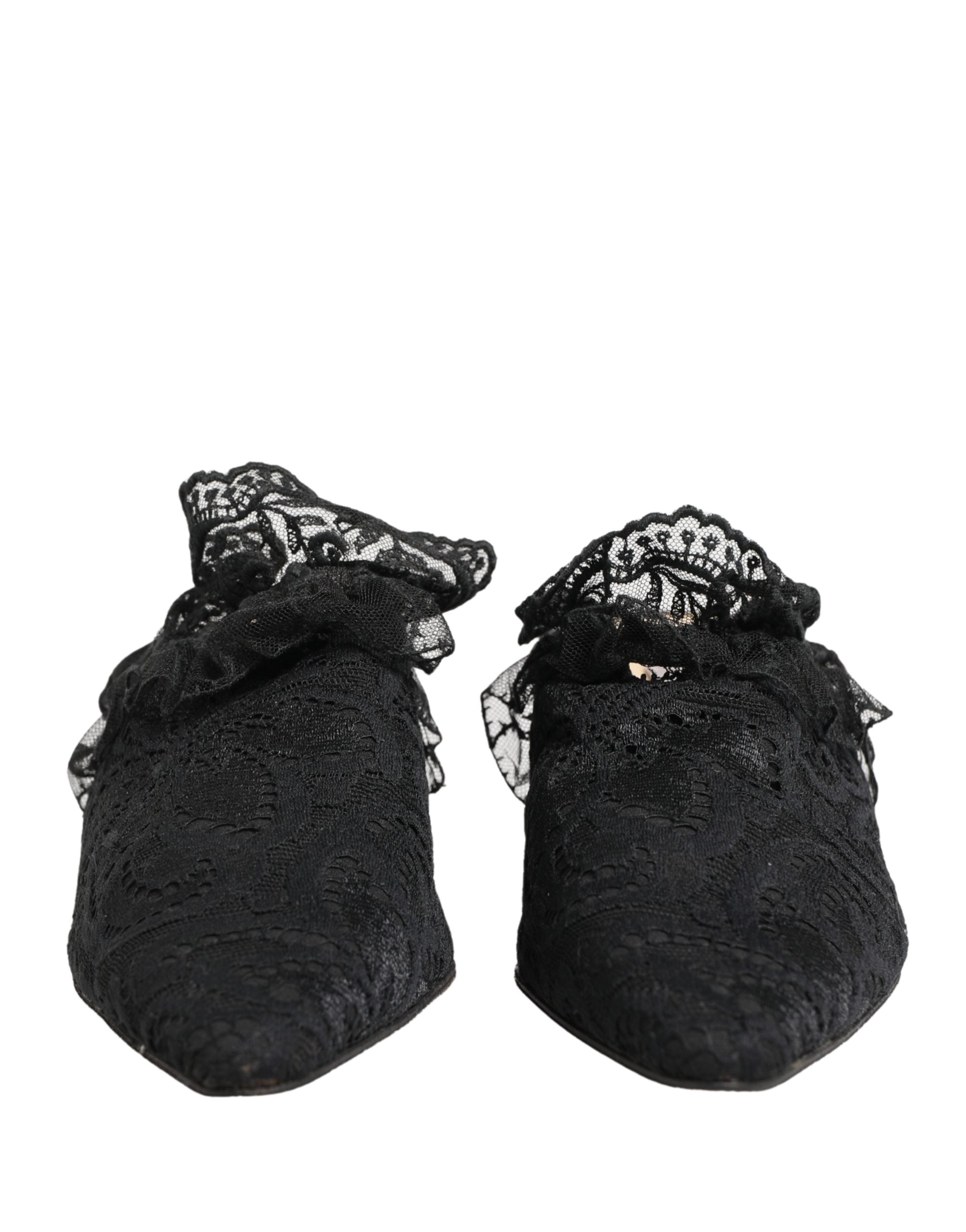 Dolce & Gabbana Black Lace Heels Sandals Shoes