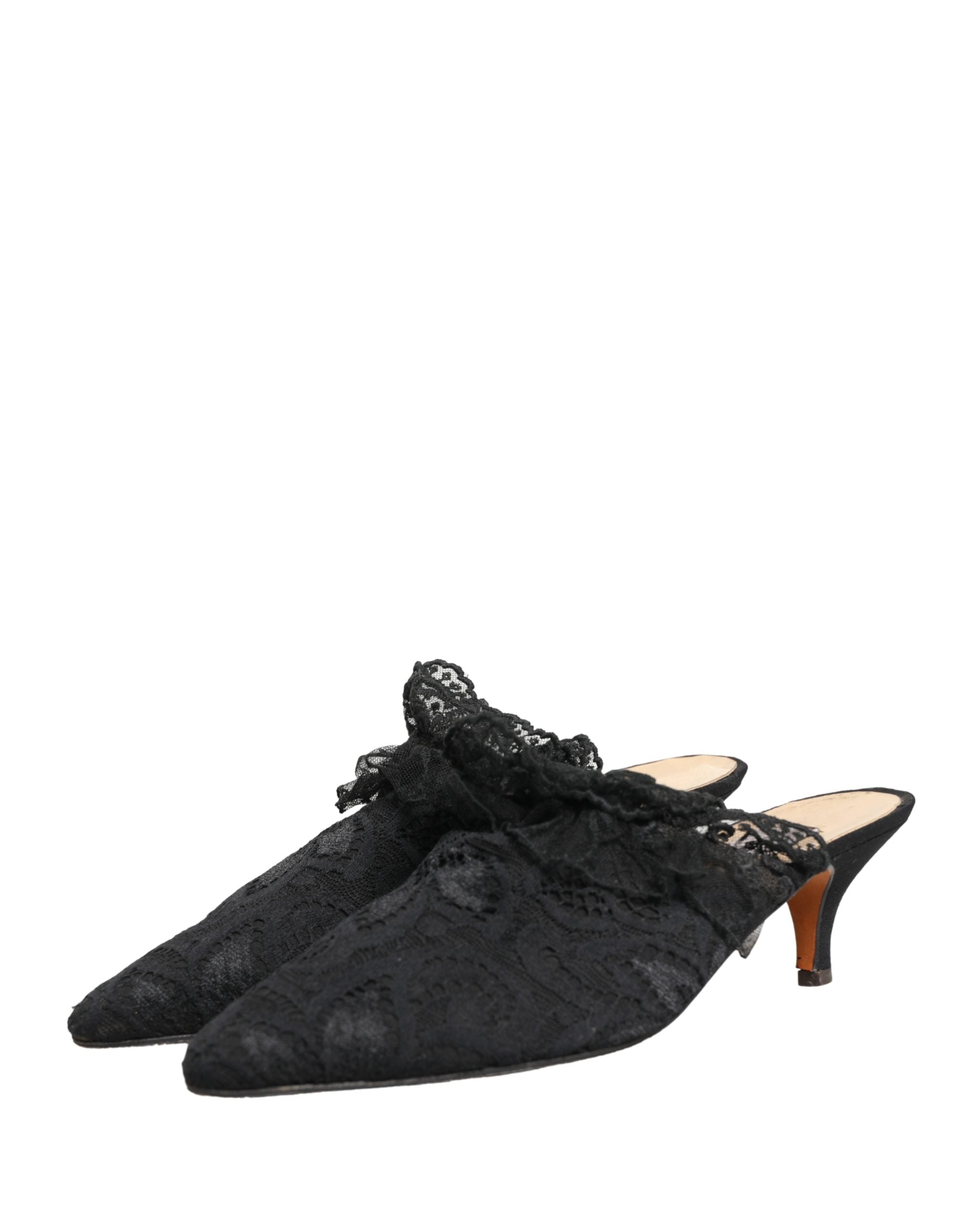 Dolce & Gabbana Black Lace Heels Sandals Shoes