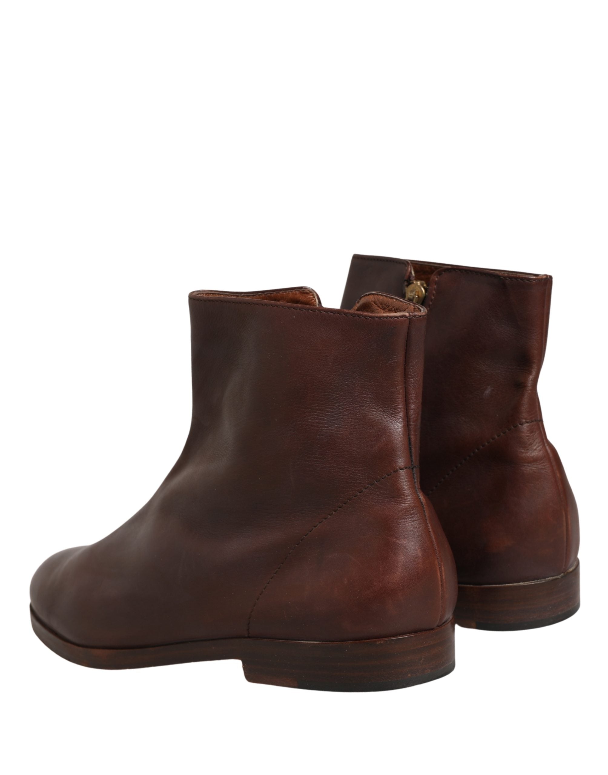 Dolce & Gabbana Brown Leather Flats Biker Ankle Boots Shoes