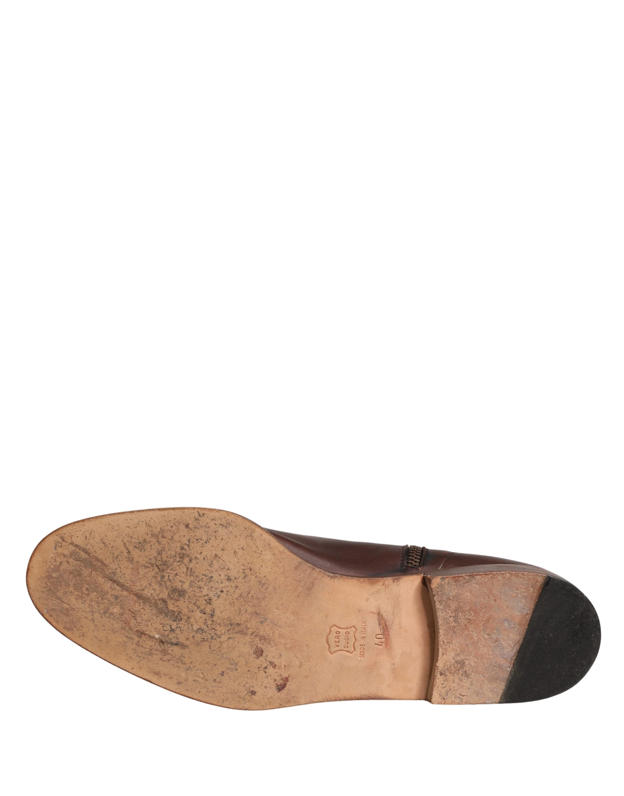 Dolce & Gabbana Brown Leather Flats Biker Ankle Boots Shoes