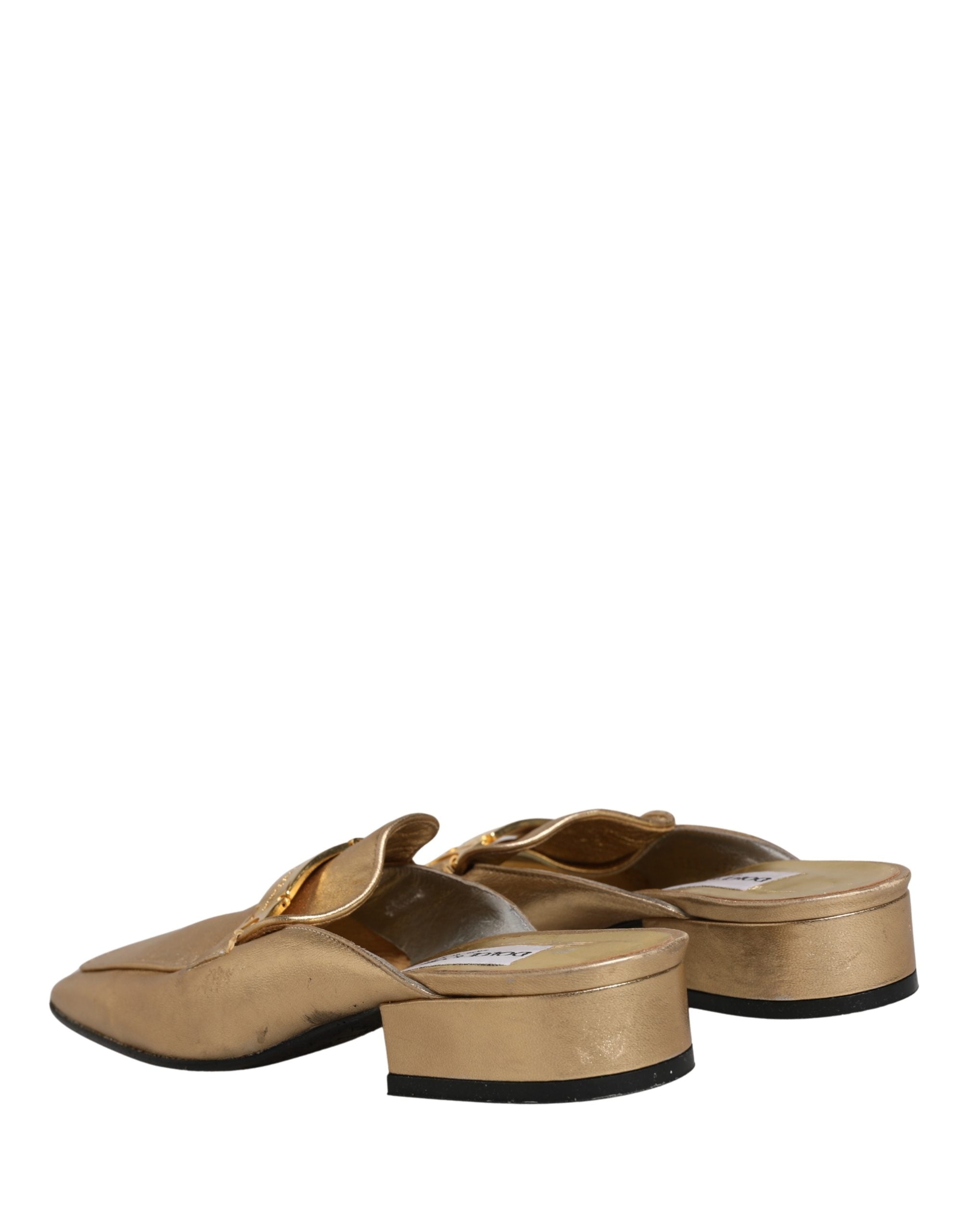 Dolce & Gabbana Gold Leather Flats Slides Mule Loafers Shoes