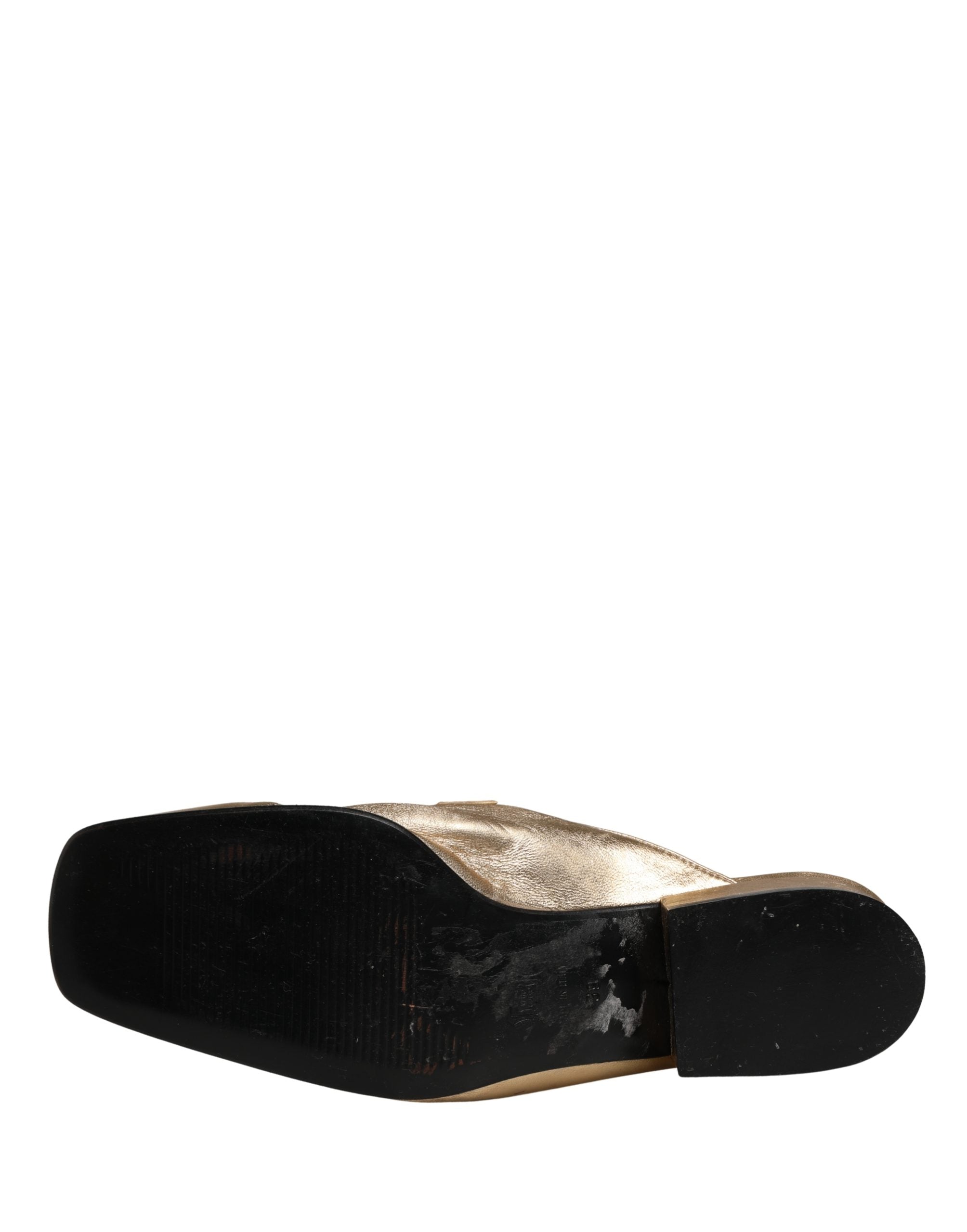 Dolce & Gabbana Gold Leather Flats Slides Mule Loafers Shoes