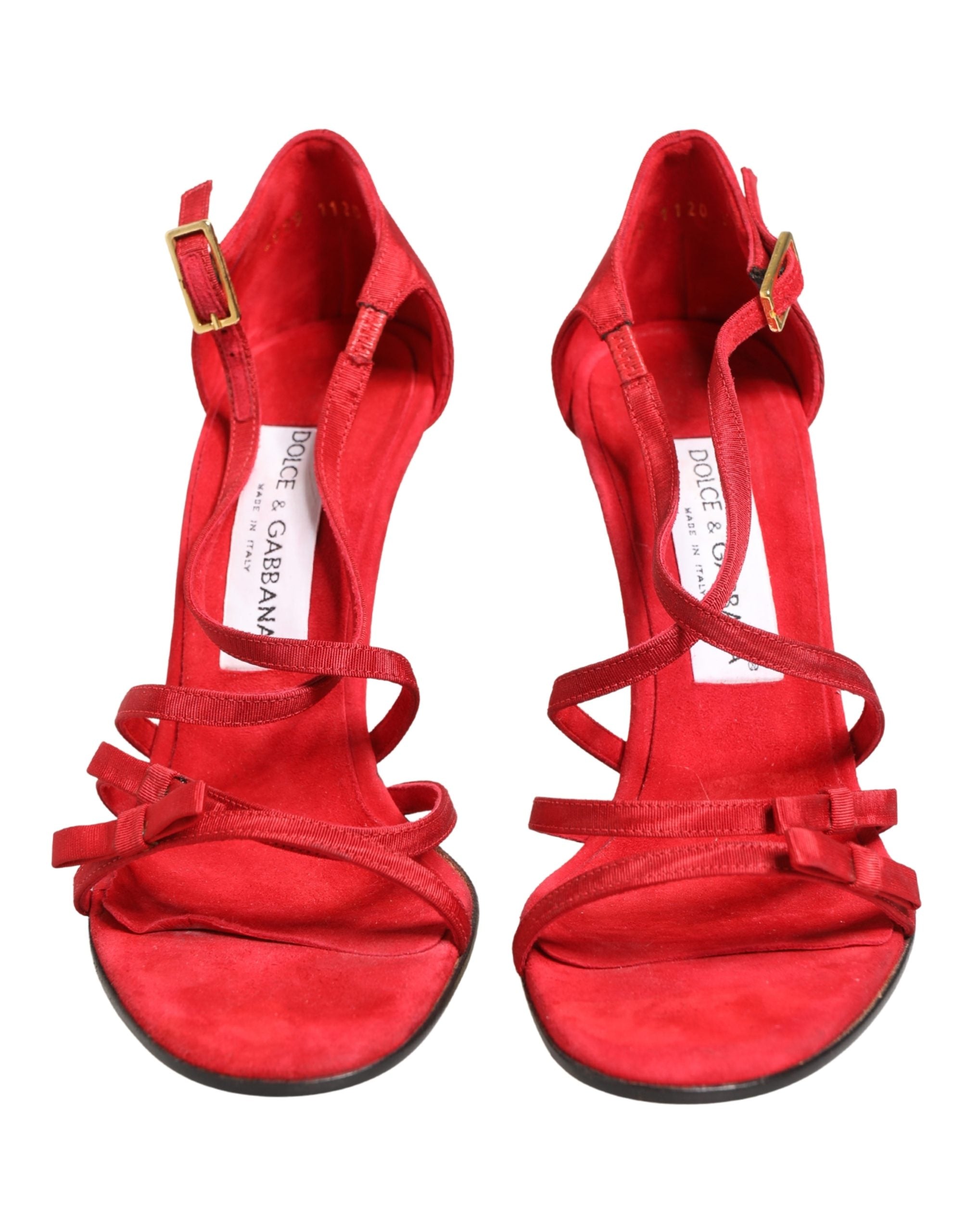 Dolce & Gabbana Red Calf Suede Strappy Heels Sandals Shoes