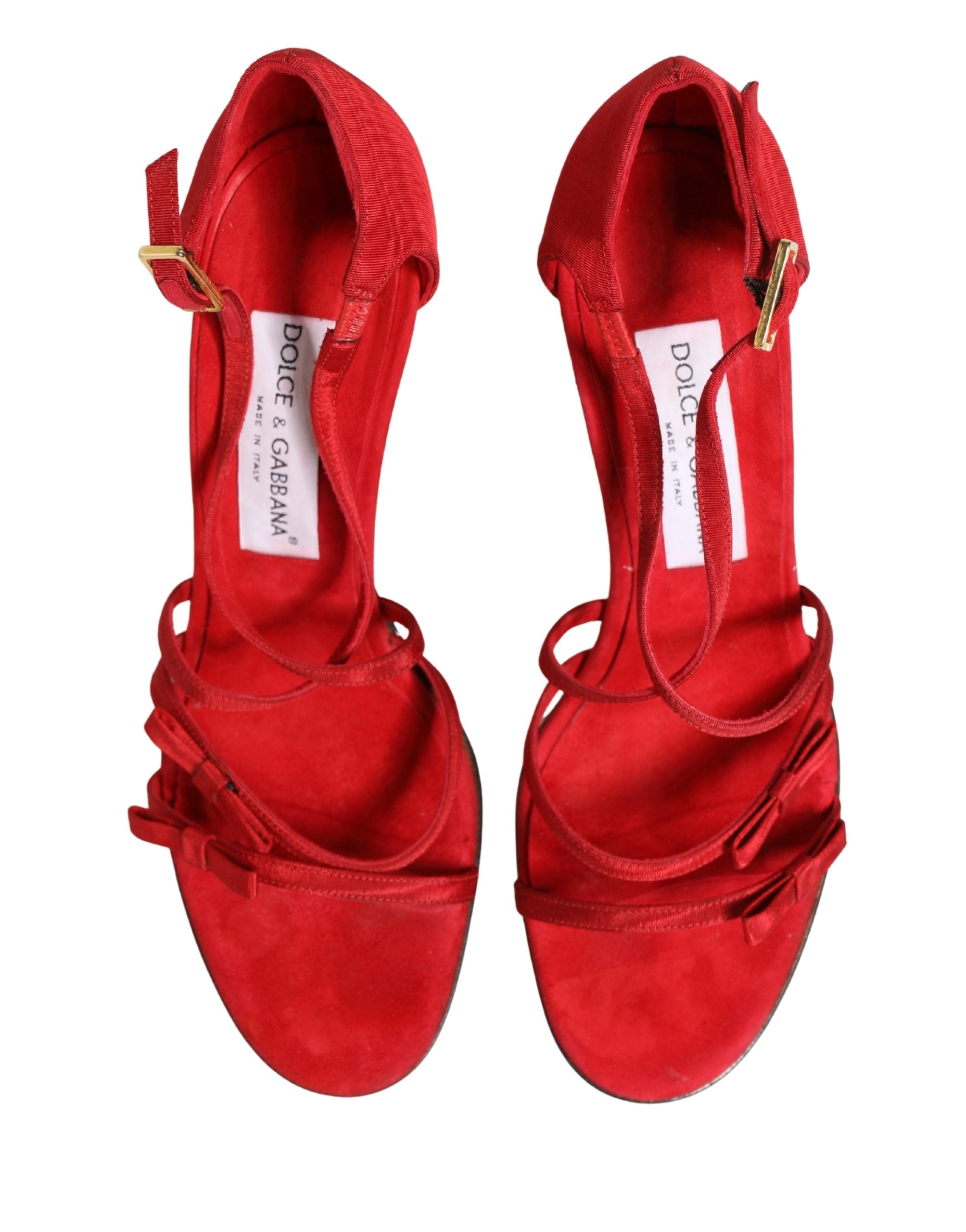 Dolce & Gabbana Red Calf Suede Strappy Heels Sandals Shoes
