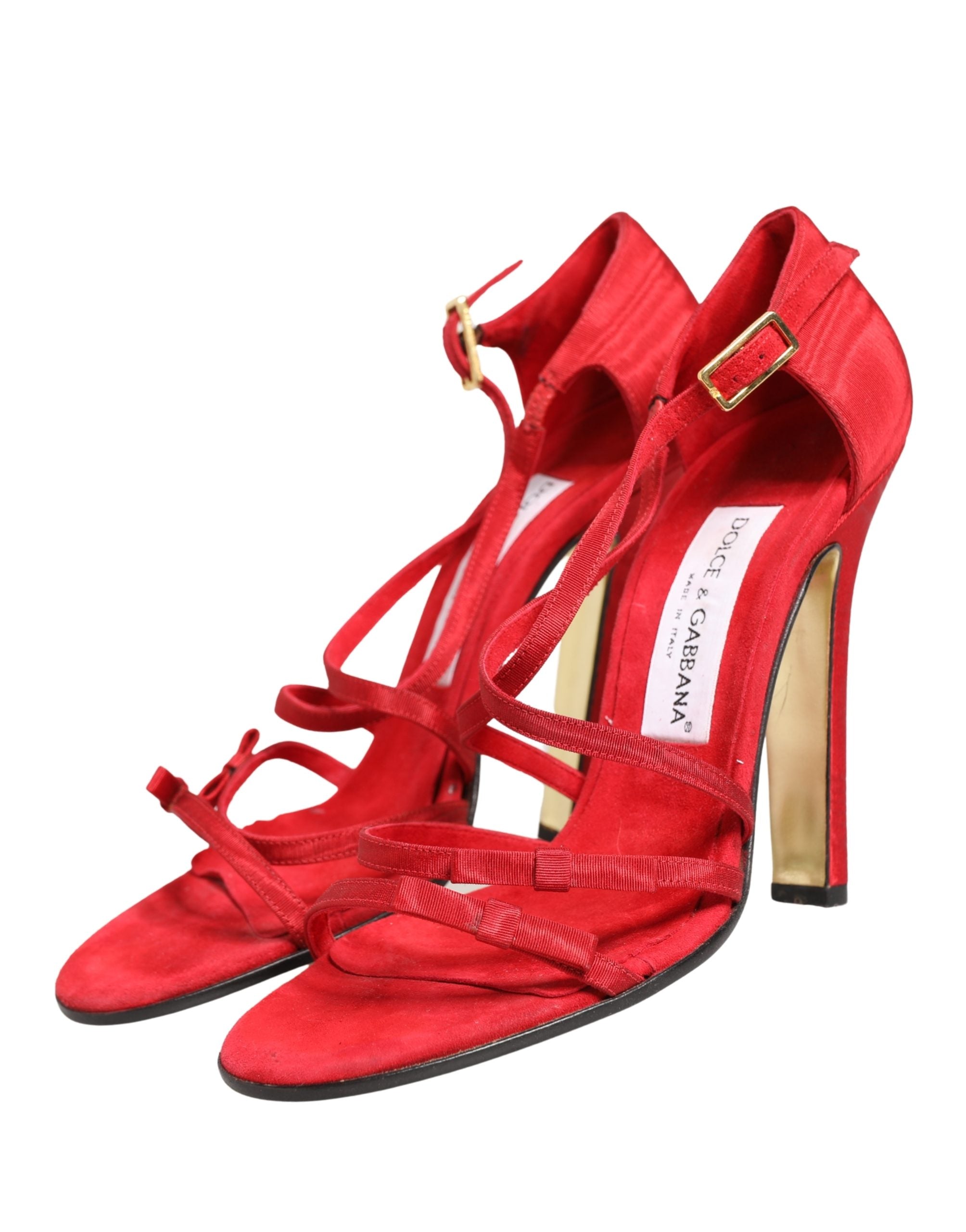 Dolce & Gabbana Red Calf Suede Strappy Heels Sandals Shoes