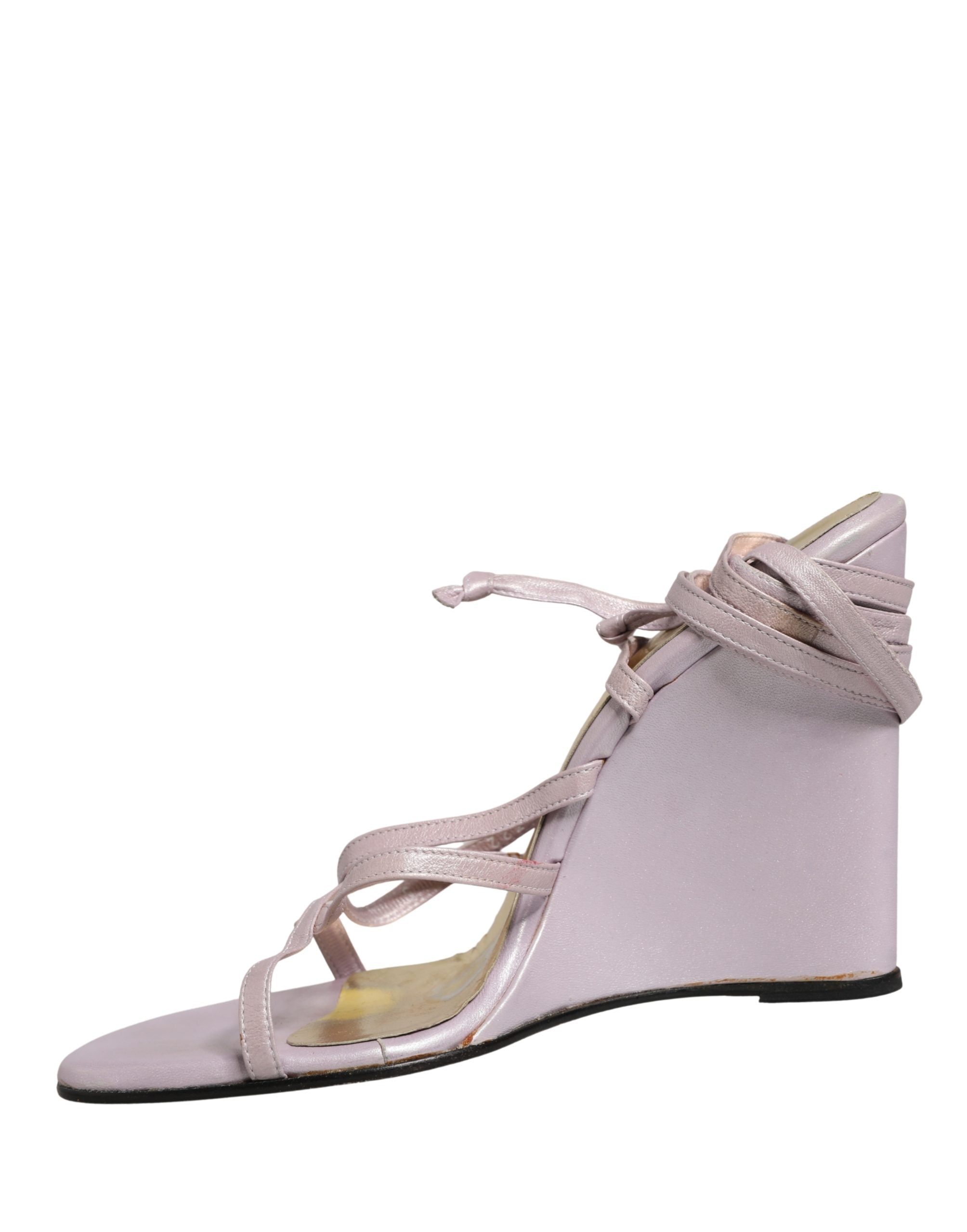 Dolce & Gabbana Purple Leather Wedge Heels Sandals Shoes