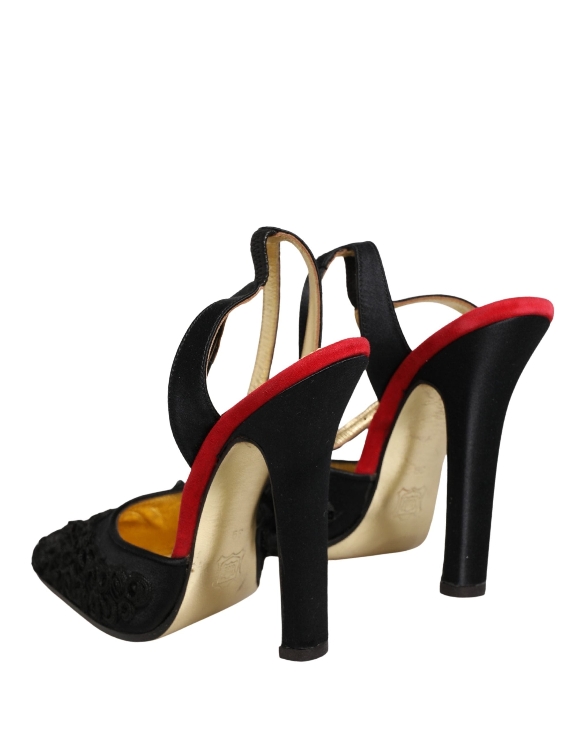 Dolce & Gabbana Black Satin Floral Ankle Strap Sandals Shoes