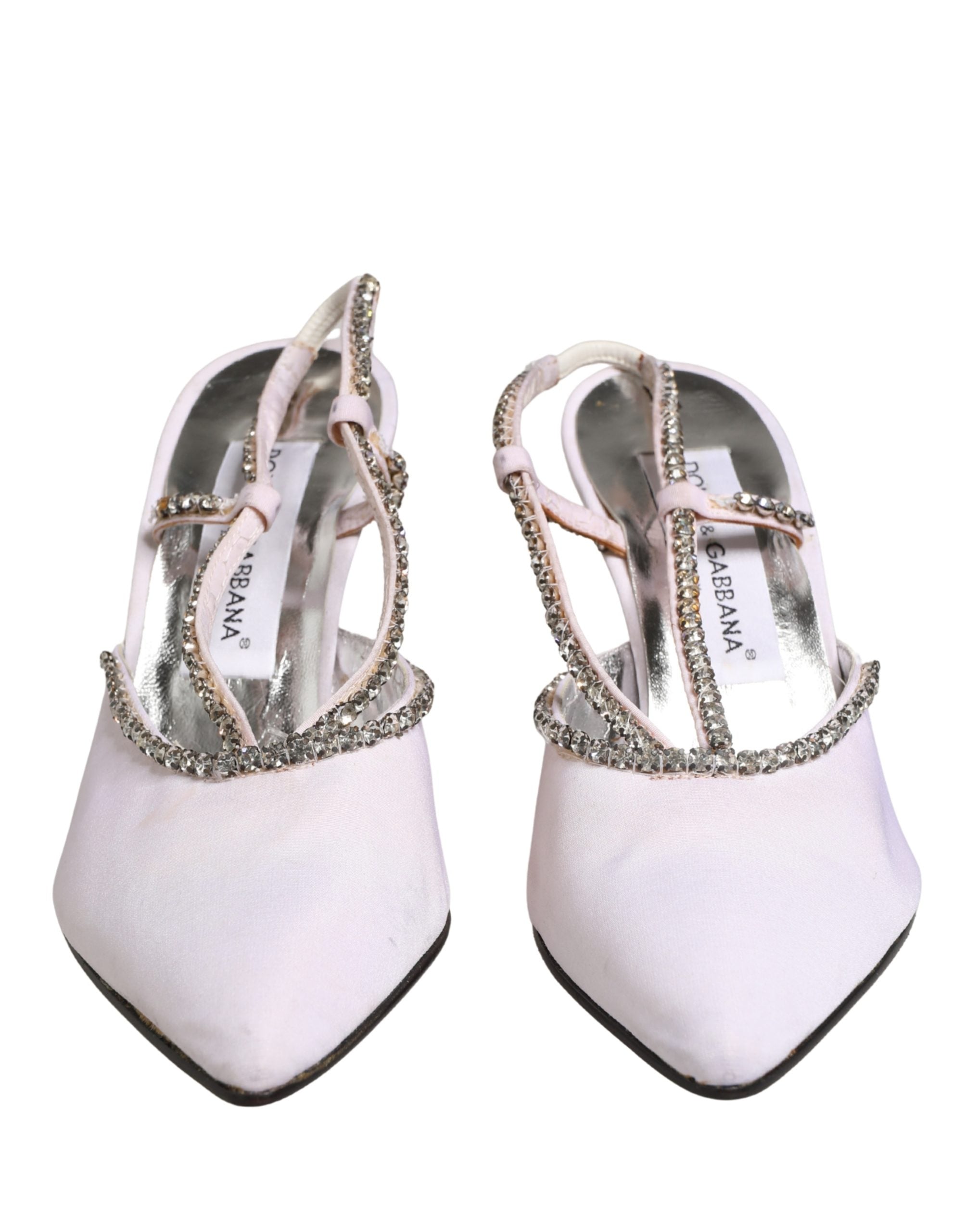 Dolce & Gabbana White Strass Crystal Slingbacks Pumps Shoes