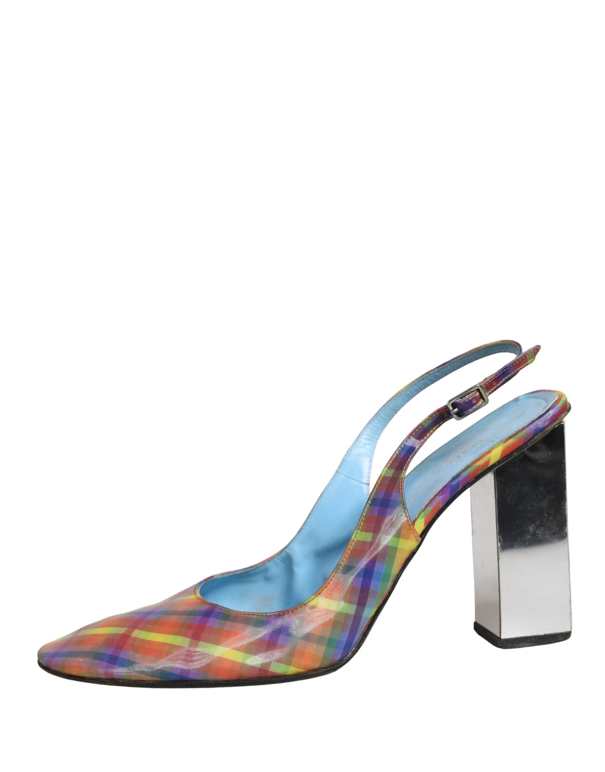 Dolce & Gabbana Multicolor Plaid Heels Slingback Sandals Shoes