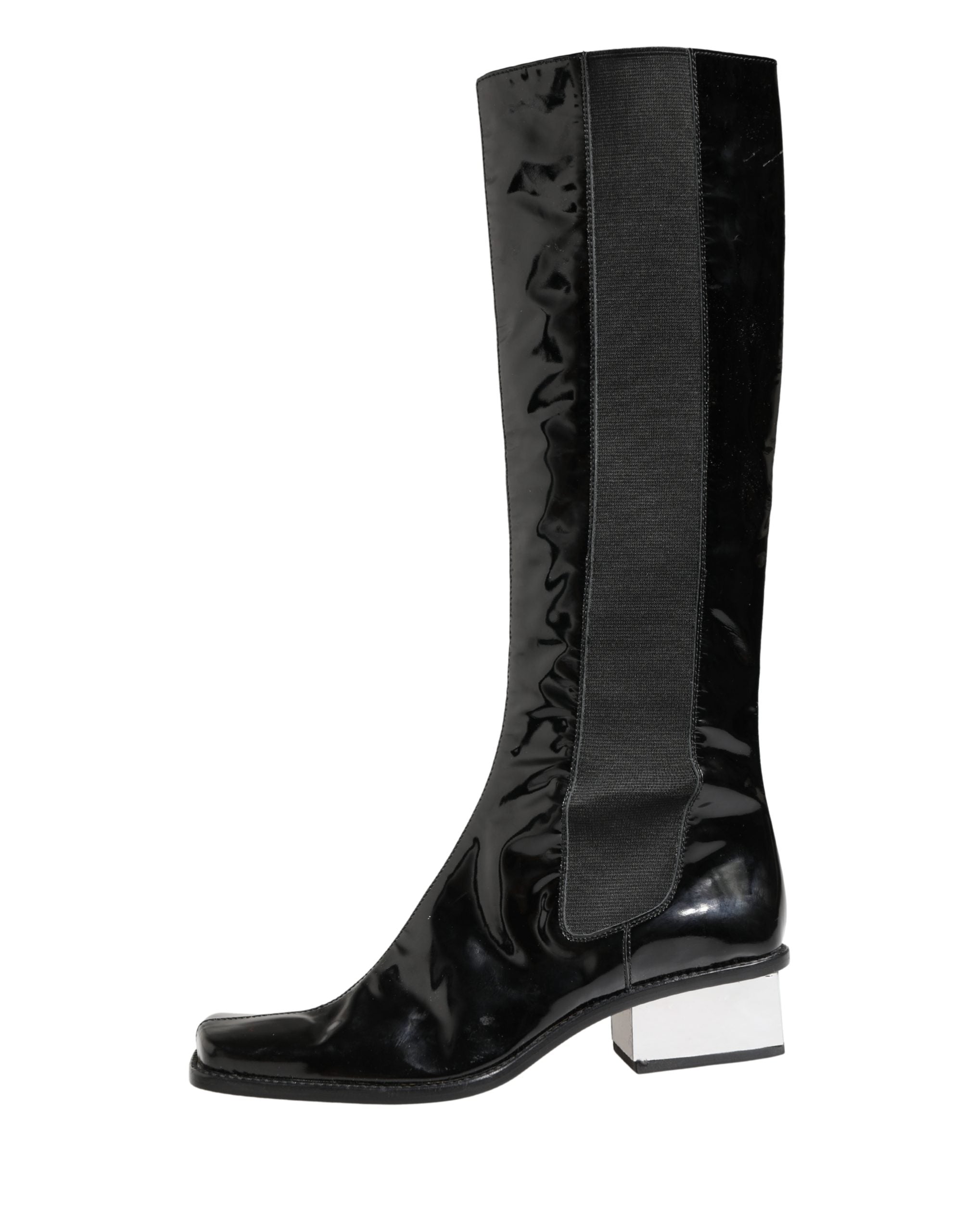 Dolce & Gabbana Black Patent Leather Knee High Boots Shoes