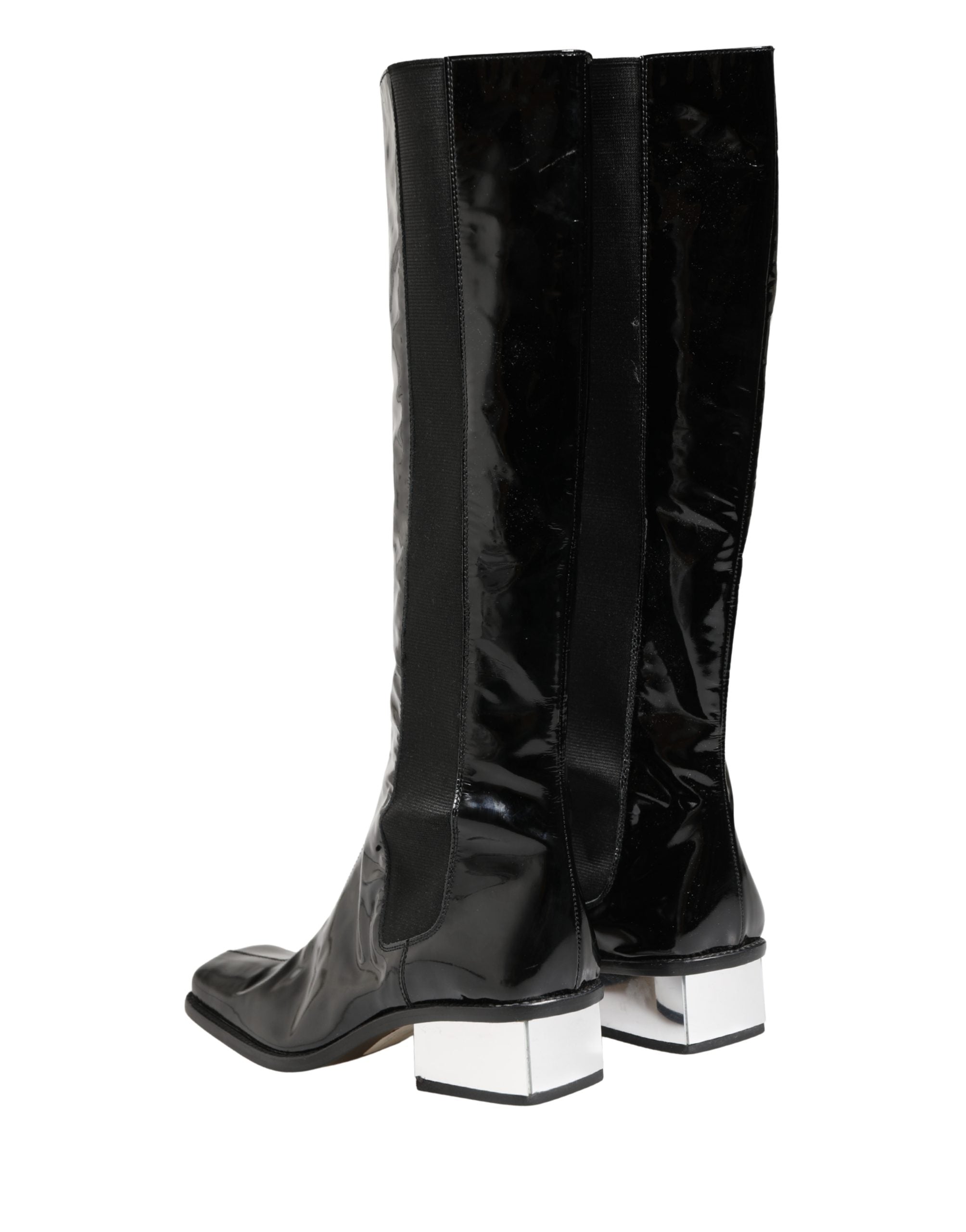 Dolce & Gabbana Black Patent Leather Knee High Boots Shoes