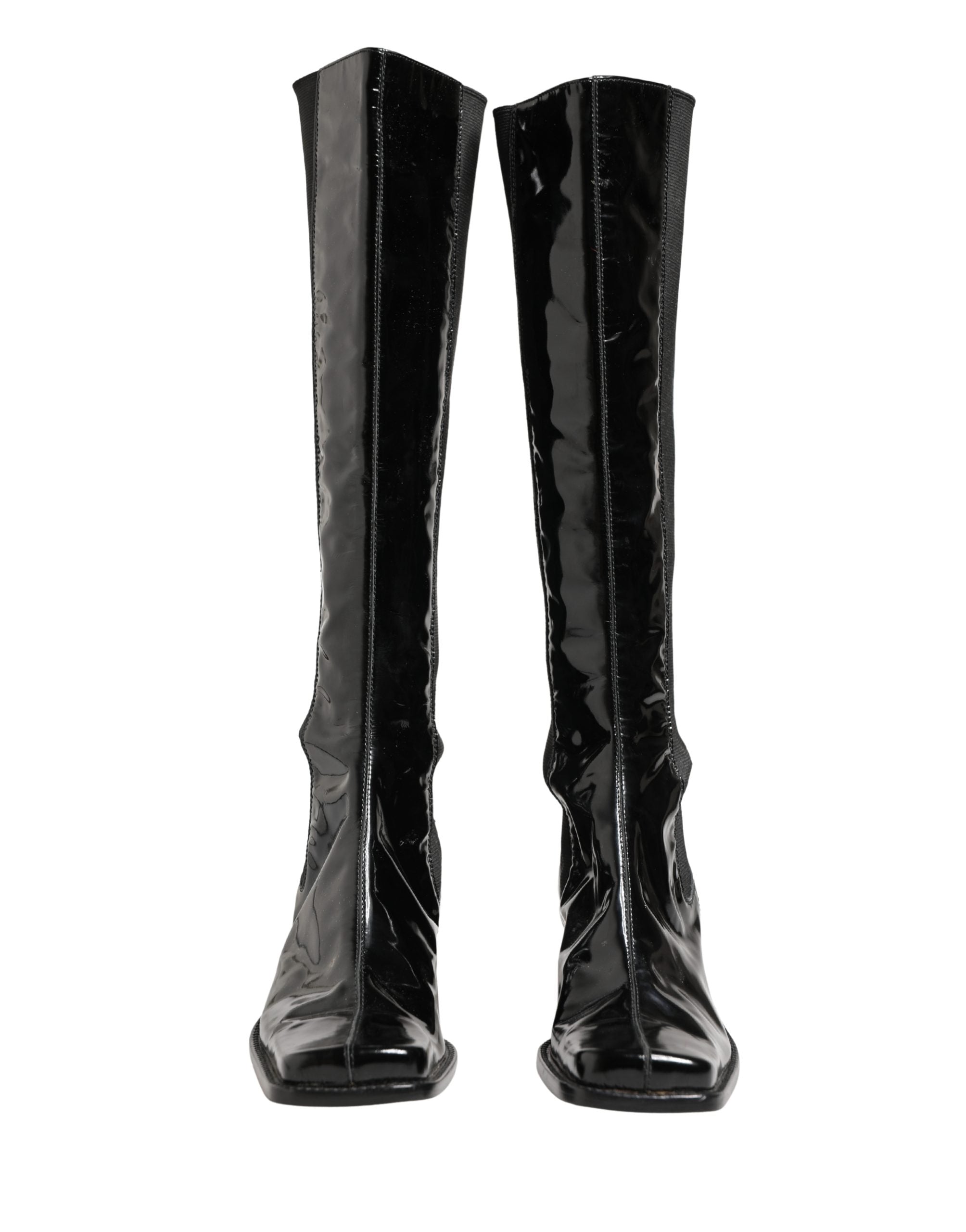 Dolce & Gabbana Black Patent Leather Knee High Boots Shoes