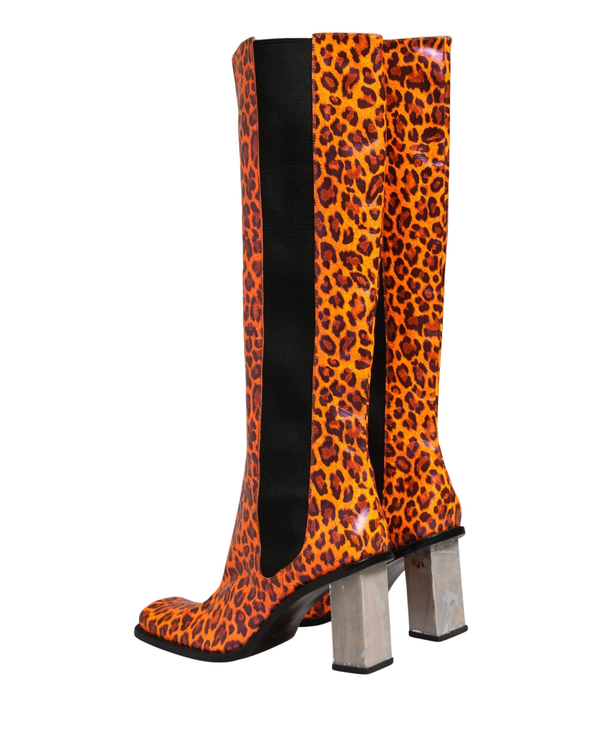 Dolce & Gabbana Brown Leopard Leather Knee High Boots Shoes