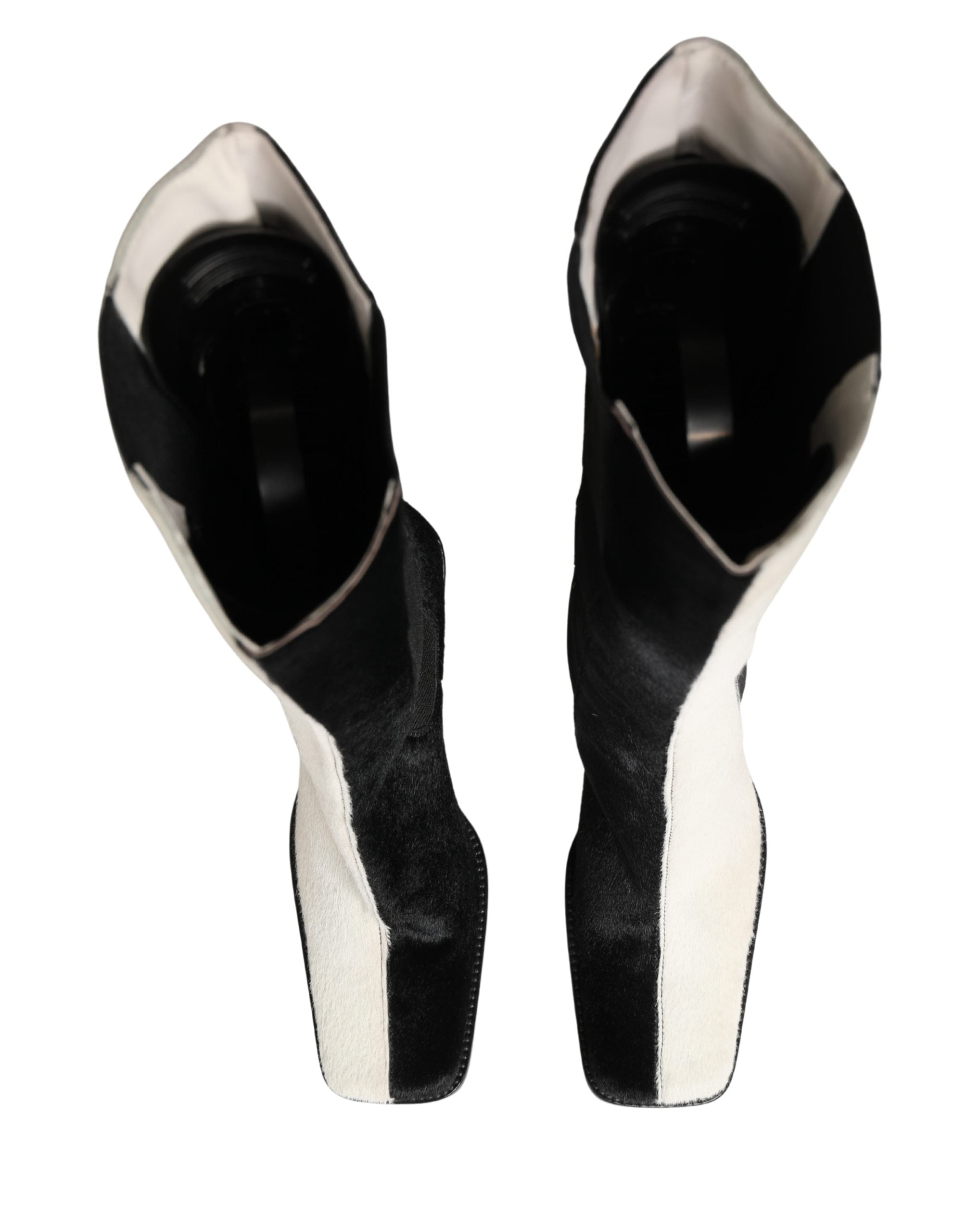 Dolce & Gabbana White Black Leather Knee High Boots Shoes