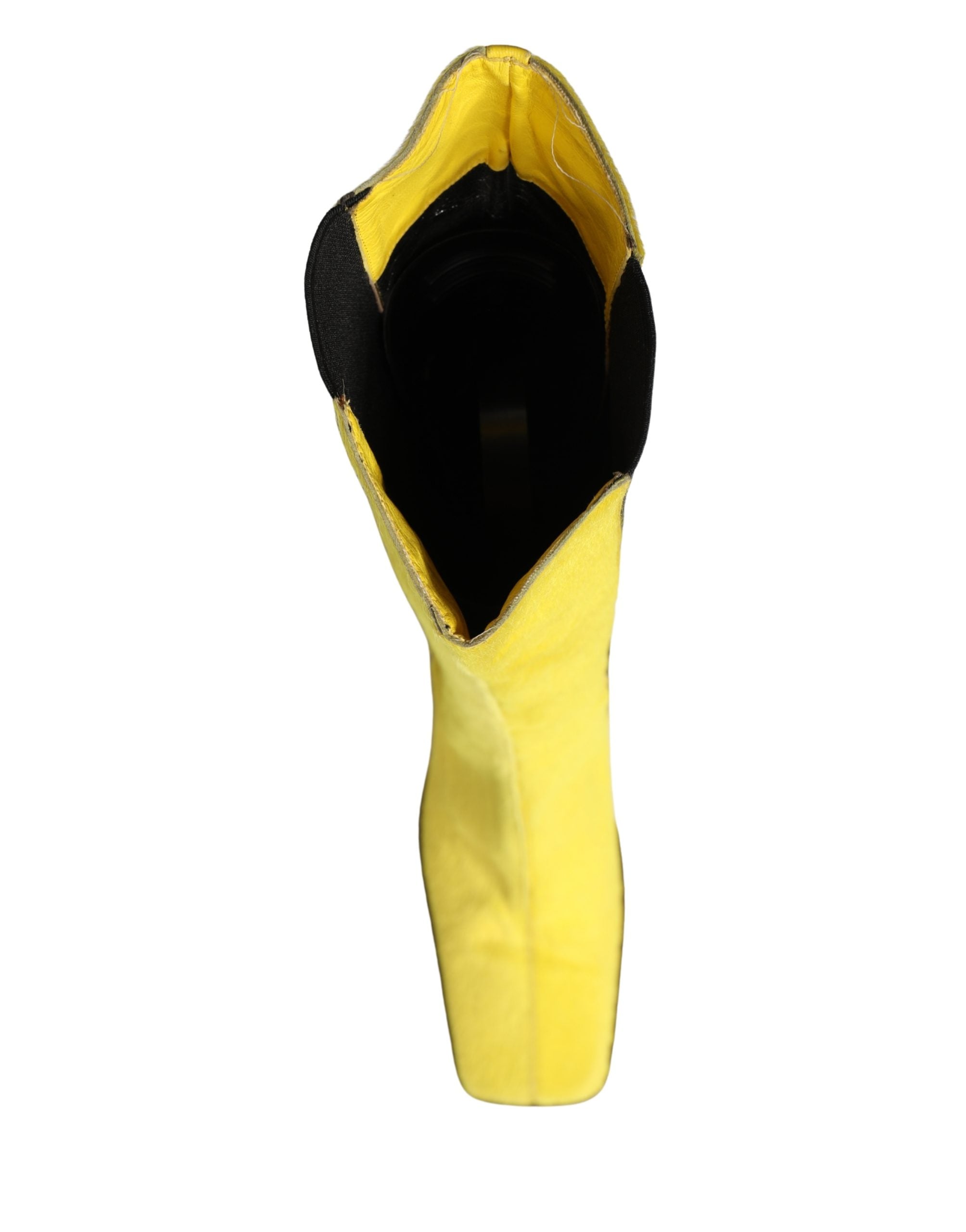 Dolce & Gabbana Yellow Black Leather Knee High Boots Shoes