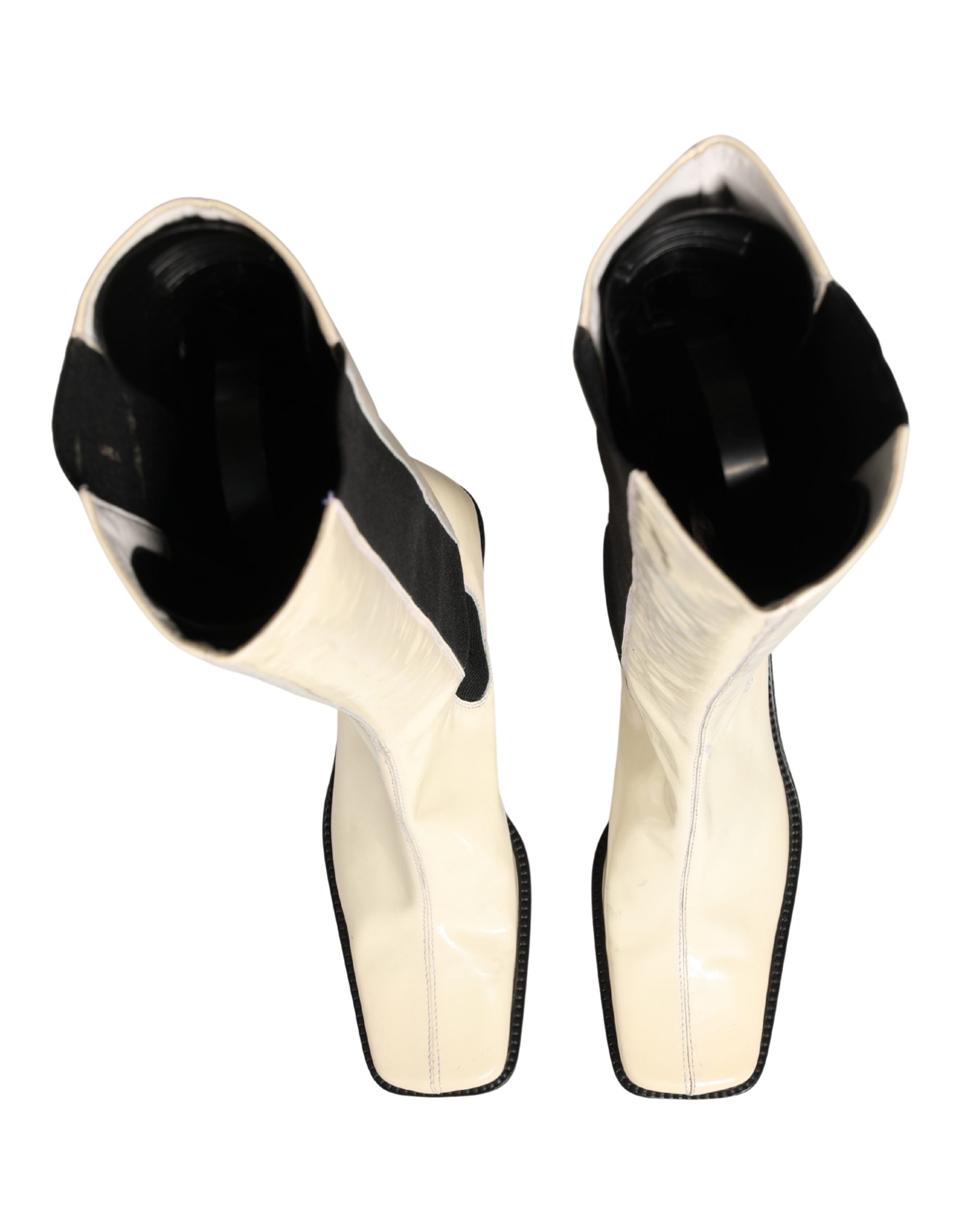 Dolce & Gabbana White Black Leather Knee High Boots Shoes