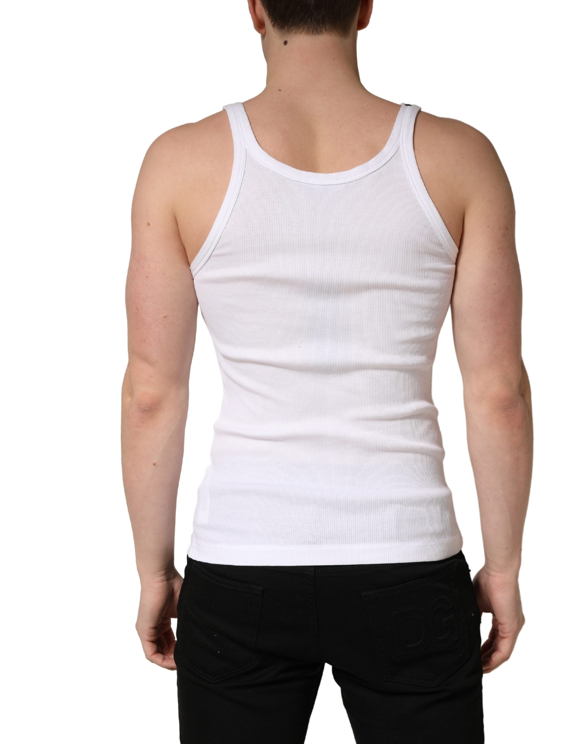 Dolce & Gabbana White Ribbed Cotton Sleeveless Tank  T-shirt