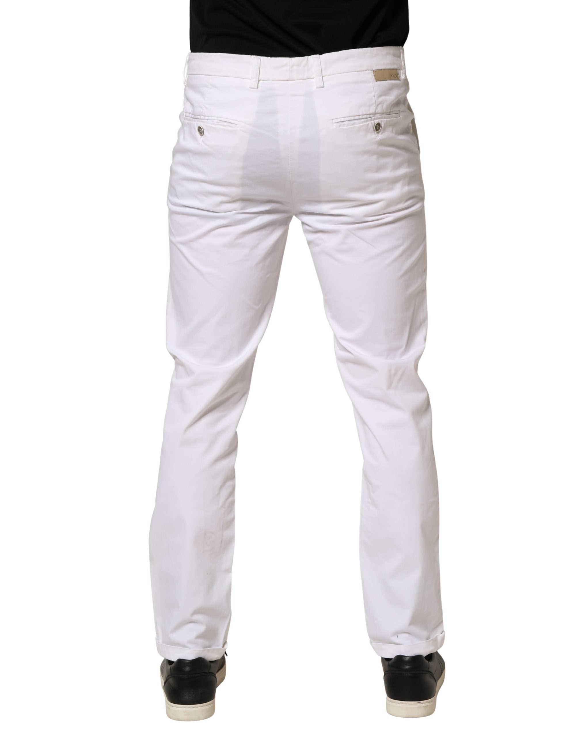 Kaos White Mid Waist Cotton Stretch Casual Men Trouser Pants