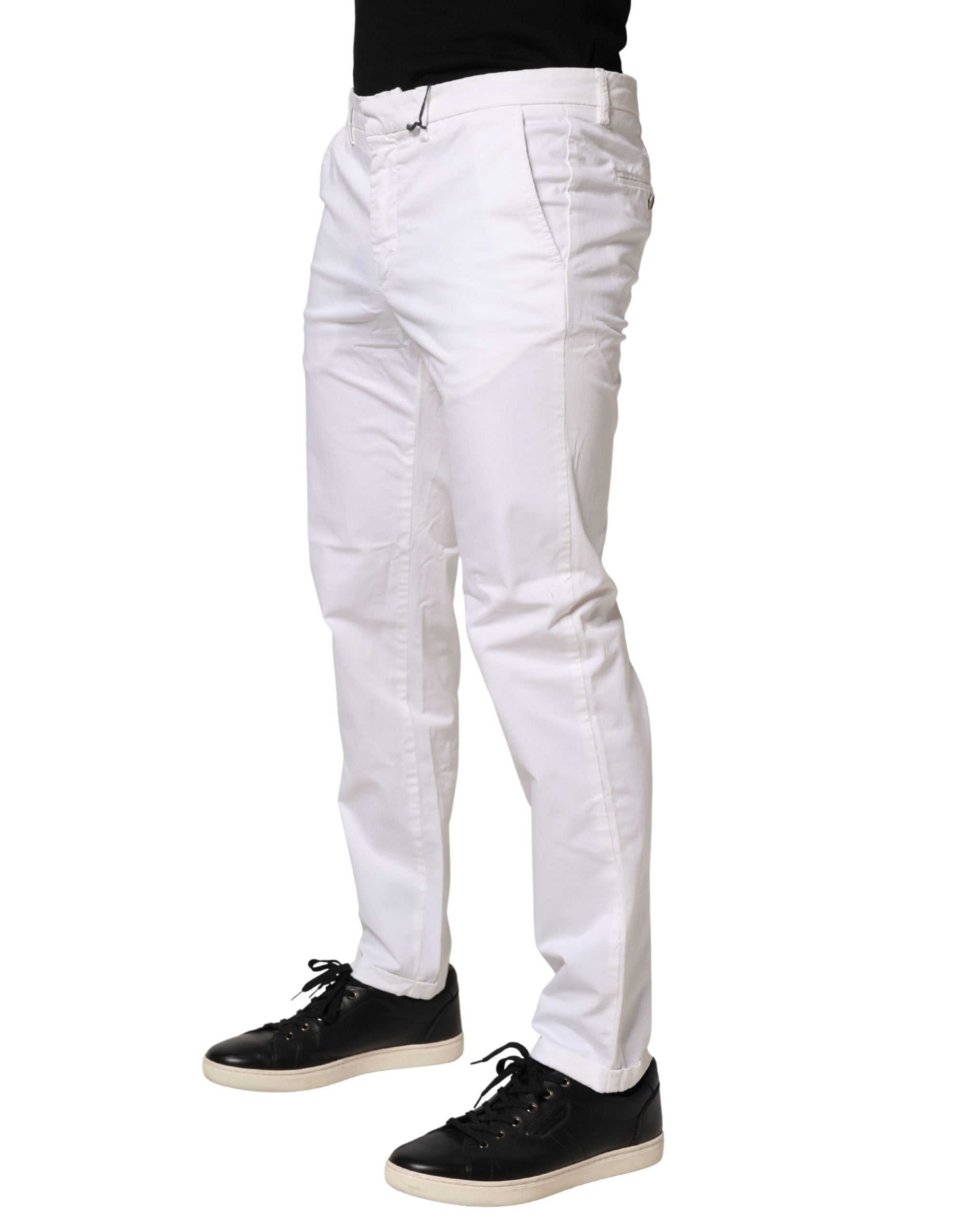 Kaos White Mid Waist Cotton Stretch Casual Men Trouser Pants