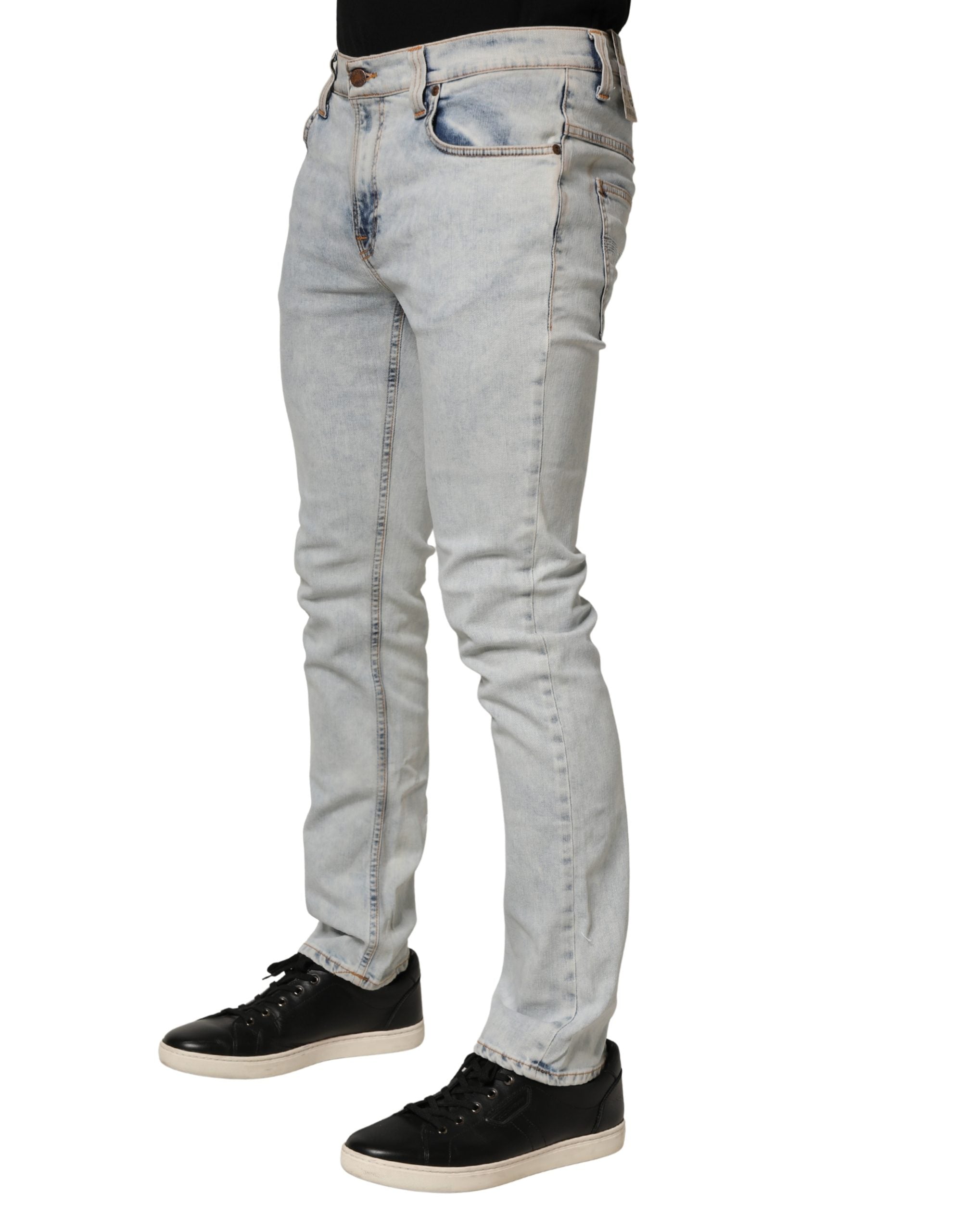 Nudie Jeans Light Blue Cotton Stretch Skinny Fit Men Denim Trouser JEANS