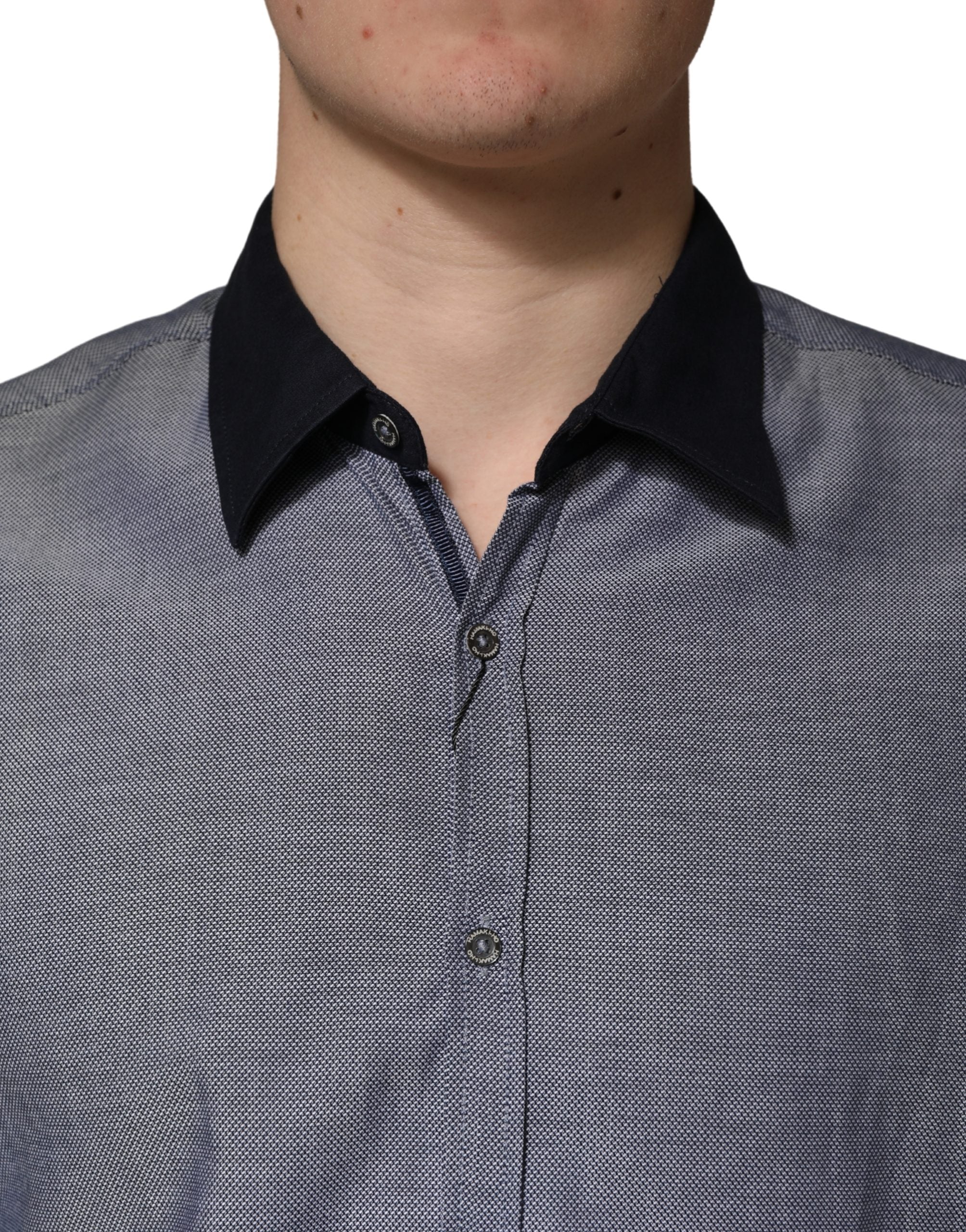 Hamaki-Ho Dark Blue Cotton Long Sleeves Collared Dress Formal Shirt