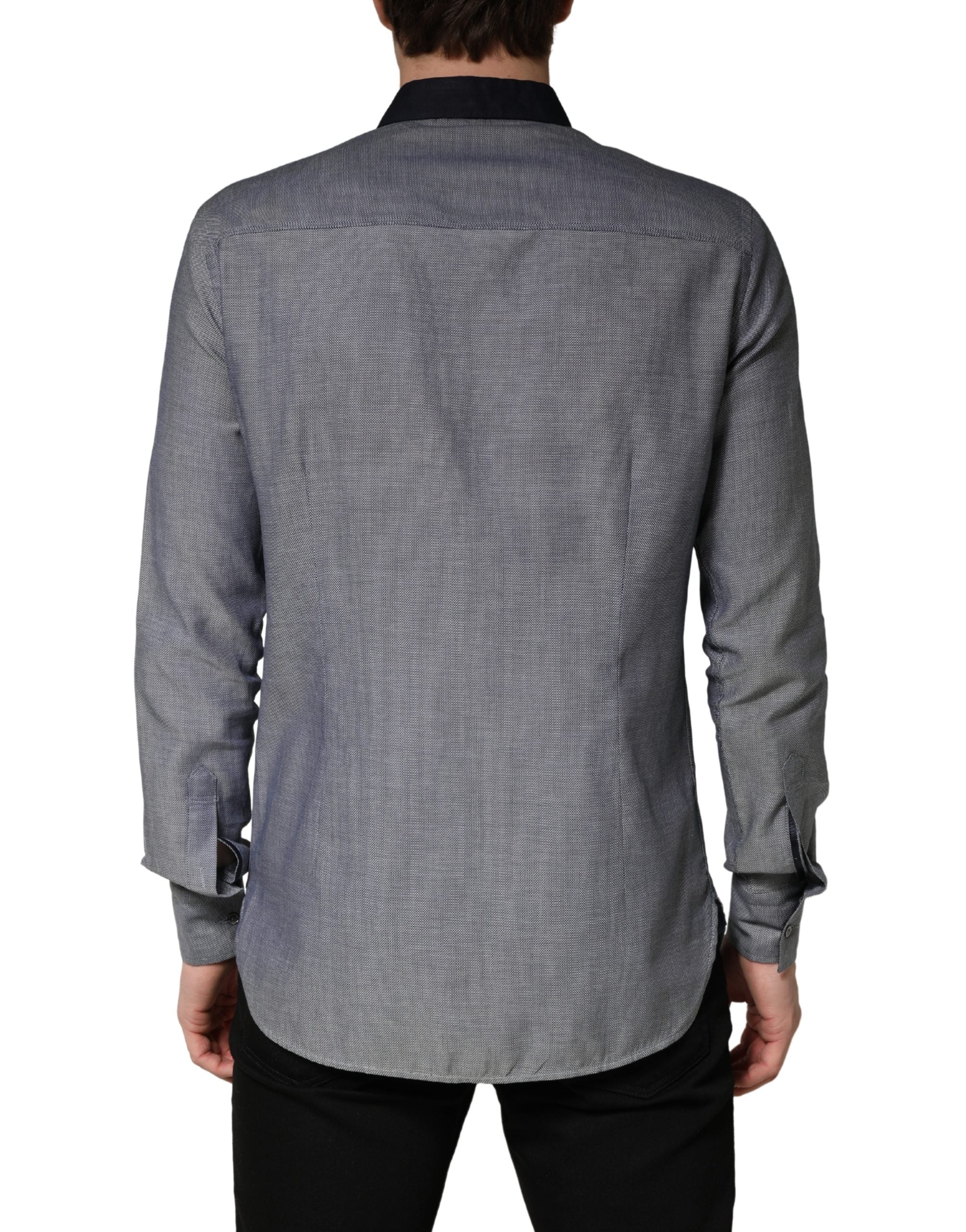 Hamaki-Ho Dark Blue Cotton Long Sleeves Collared Dress Formal Shirt