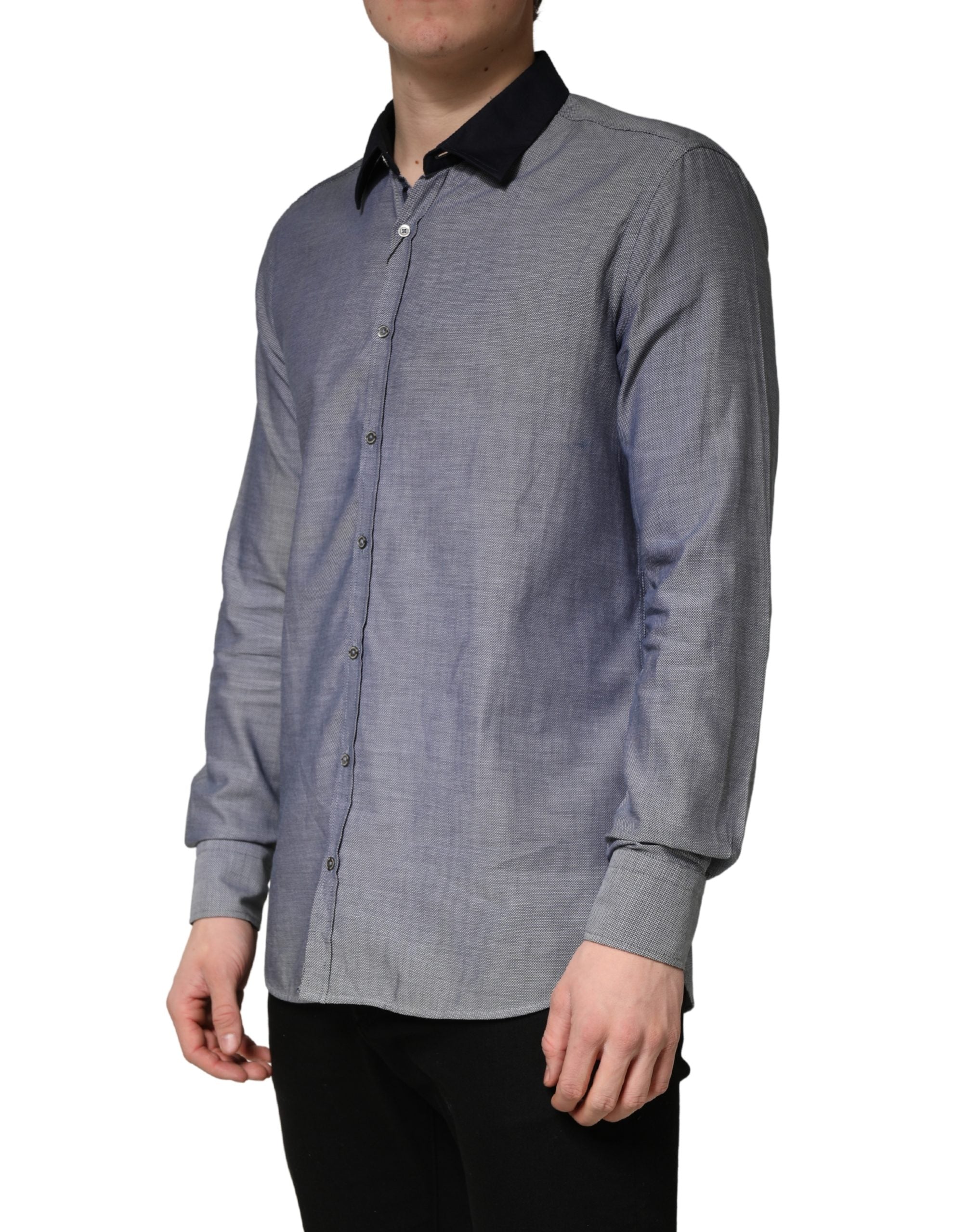 Hamaki-Ho Dark Blue Cotton Long Sleeves Collared Dress Formal Shirt