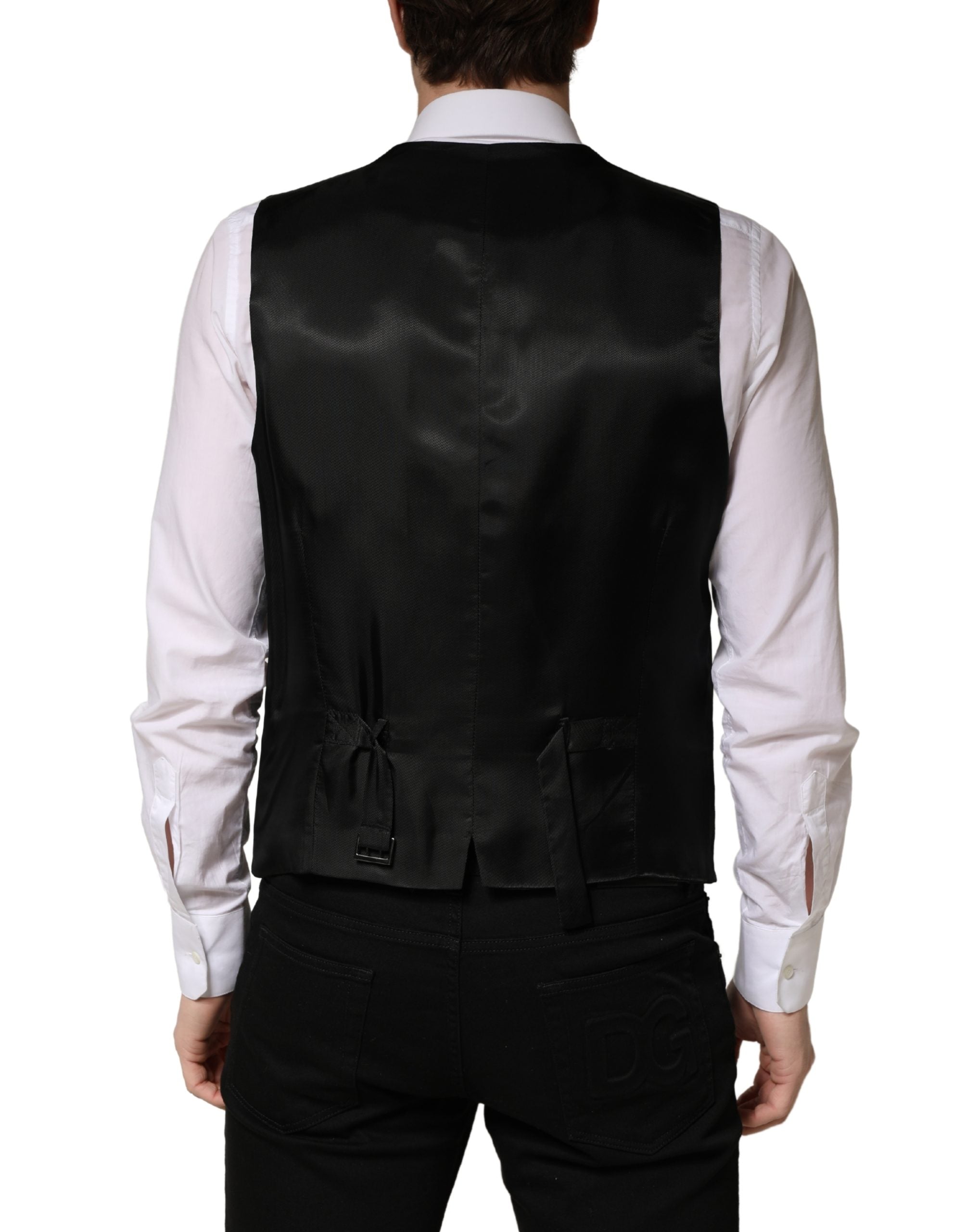 Dolce & Gabbana Black Wool Single Breasted Men Waistcoat Vest