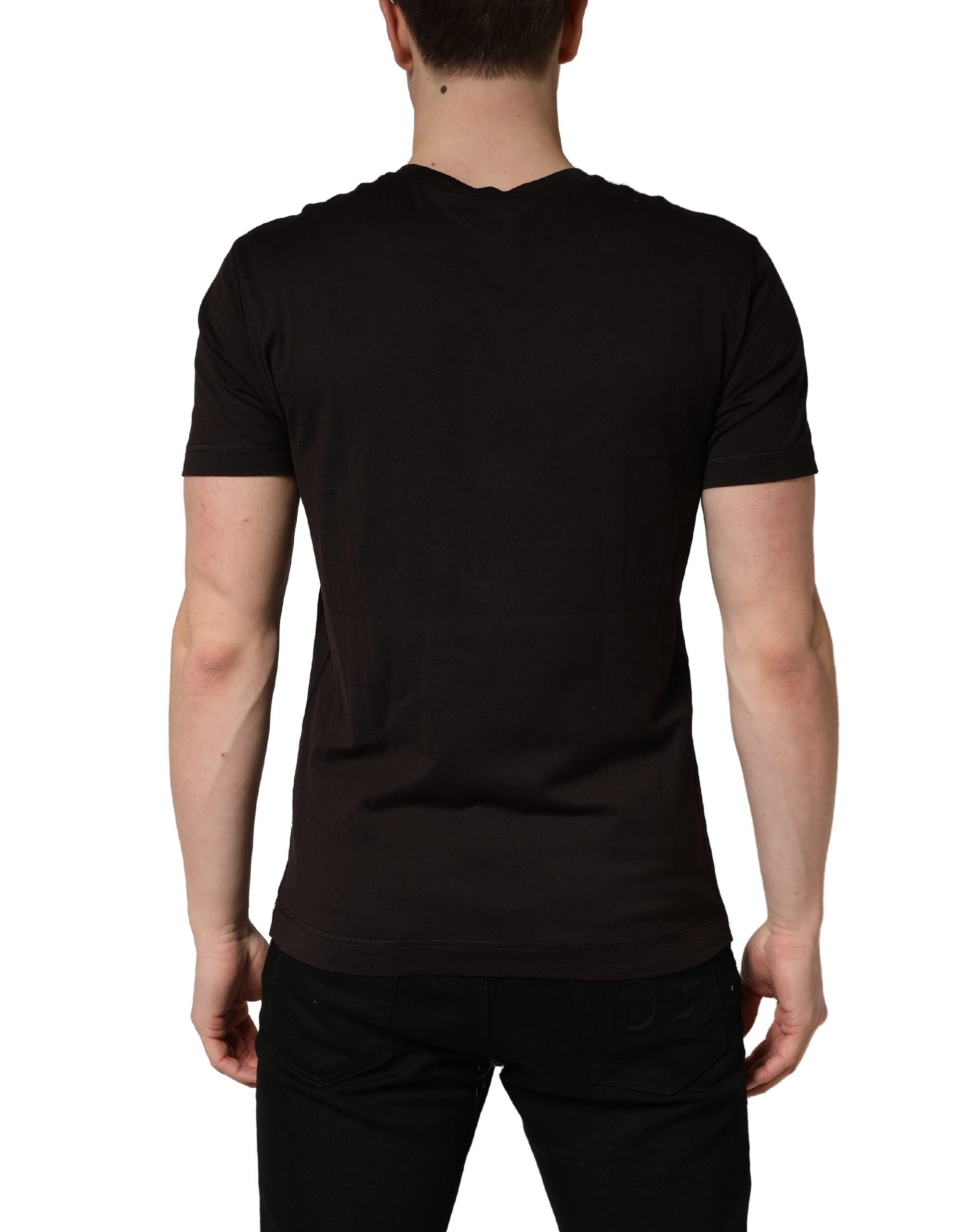 Dolce & Gabbana Brown Logo Embroidered Men Crew Neck T-shirt