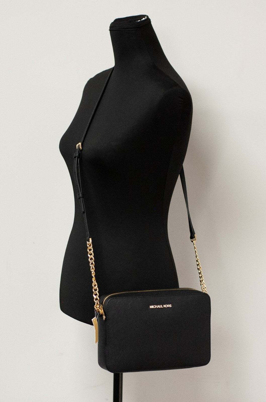 Michael Kors Women'S Top Zip Closure Saffiano Leather Crossbody Bag, Black LUNESCAPE